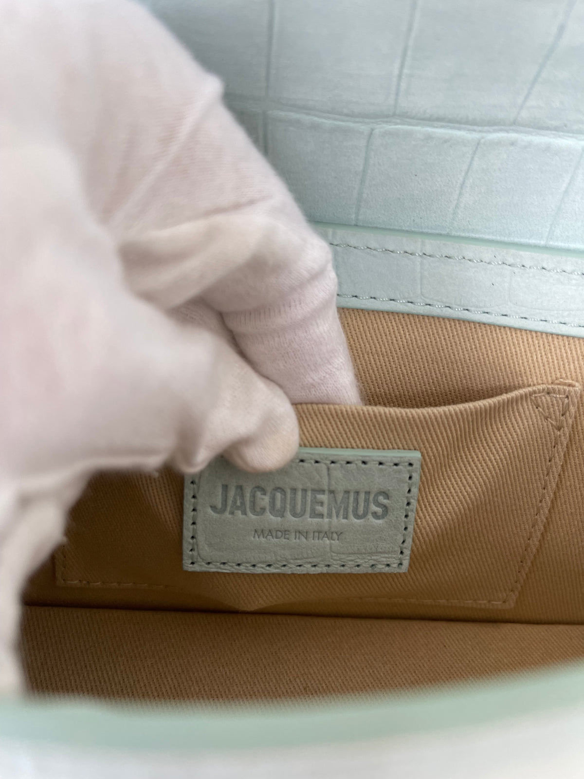 Jacquemus Le Chiquito Long Croc-Embossed Top Handle Bag Light Blue
