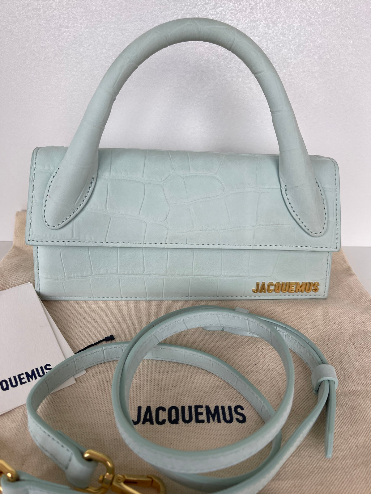 Jacquemus Le Chiquito Long Croc-Embossed Top Handle Bag Light Blue