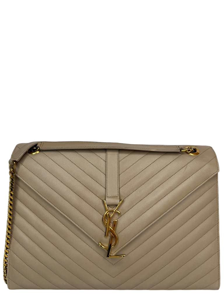 Saint Laurent Beige Grain De Poudre Large Envelope Bag