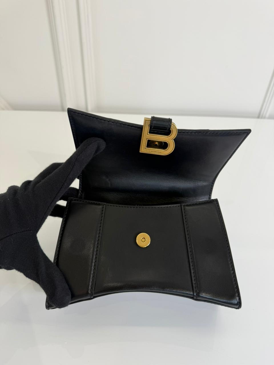 Balenciaga Hourglass XS Black Smooth Calf Leather Top Handle Bag