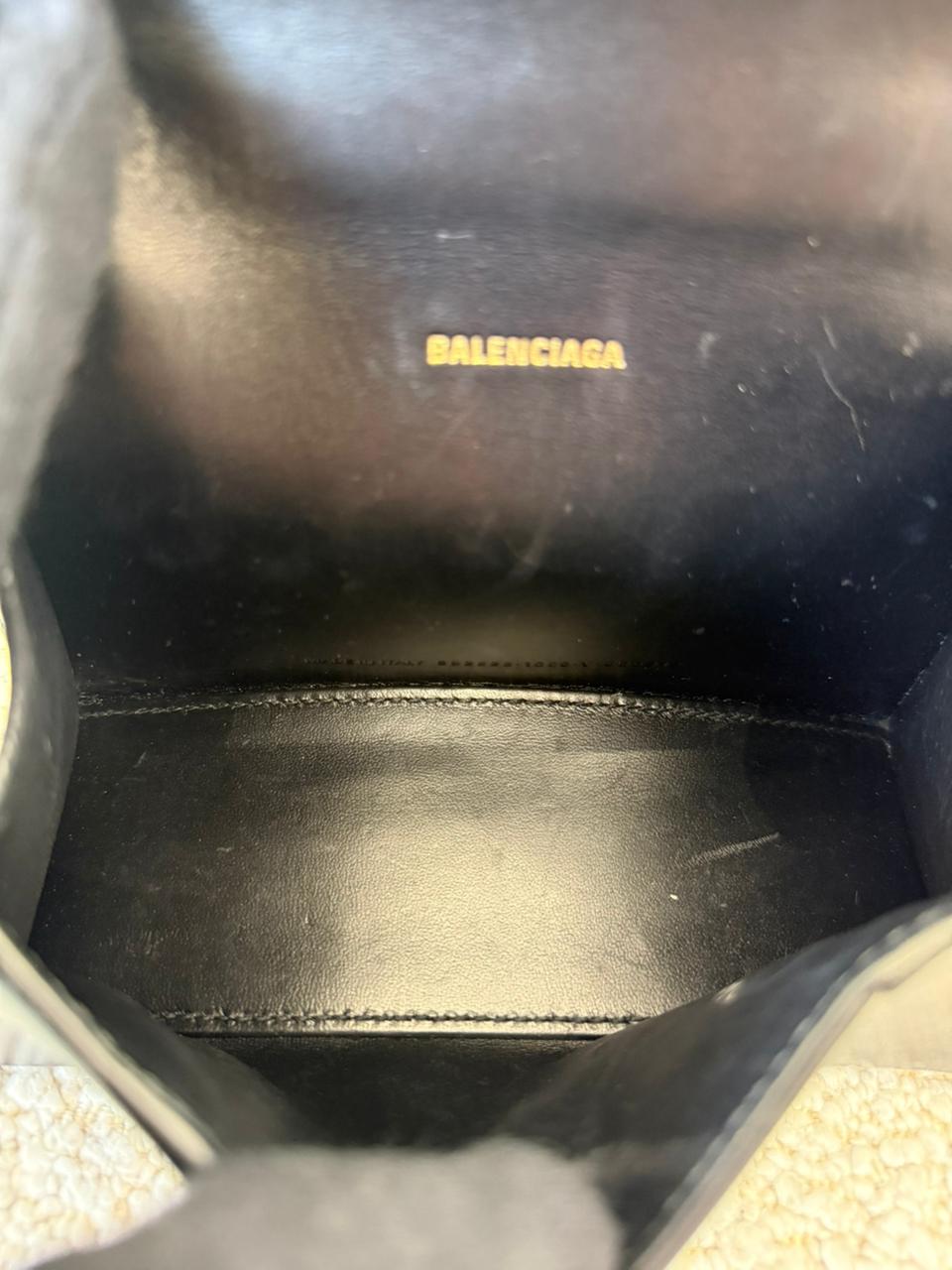 Balenciaga Hourglass XS Black Smooth Calf Leather Top Handle Bag