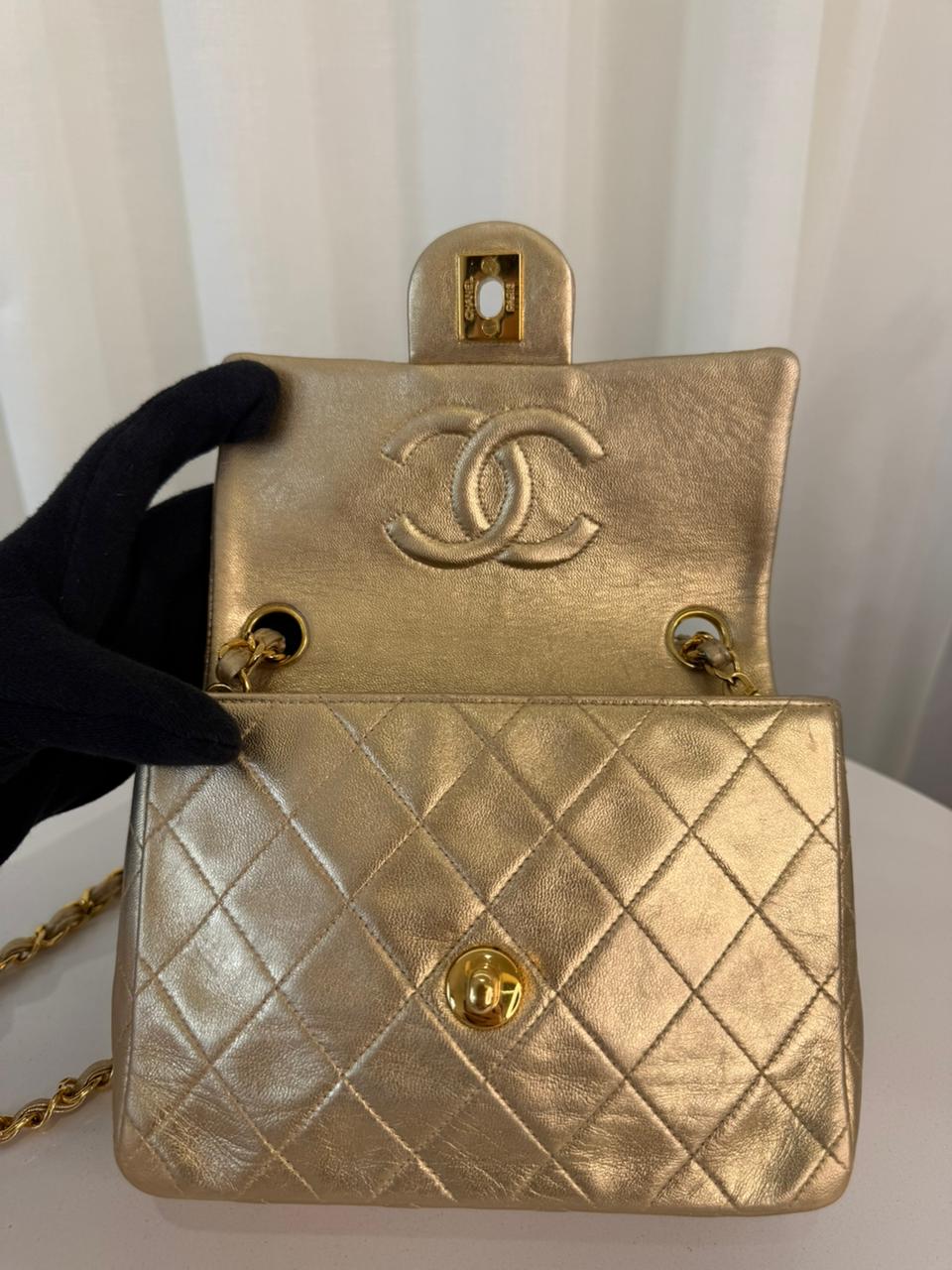 Chanel Vintage Classic Mini Square Metallic Gold Lambskin 24K Gold Plated