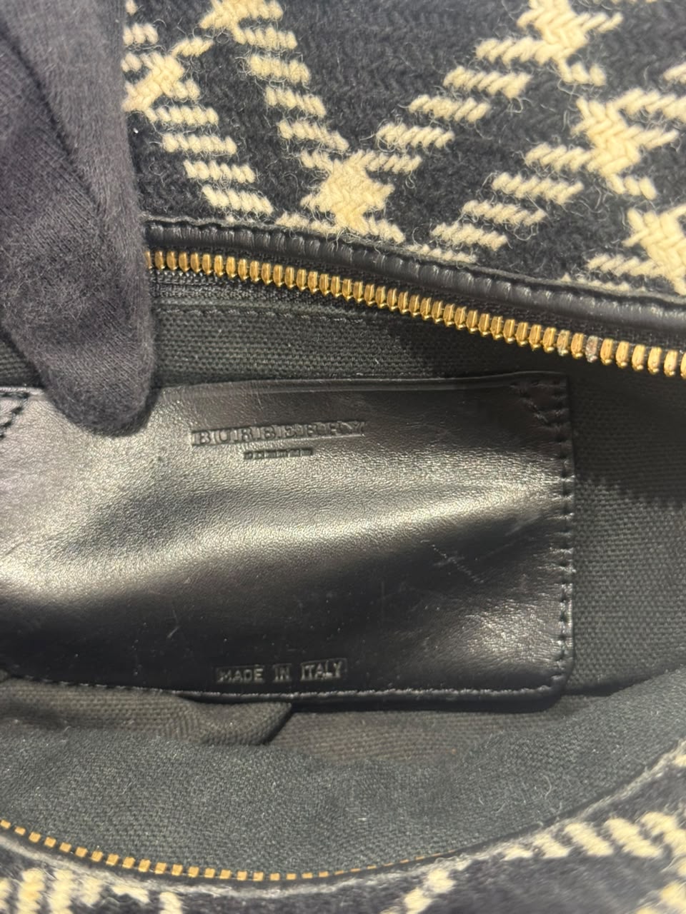 Burberry Black/White Plaid Wool Mini Tote Bag