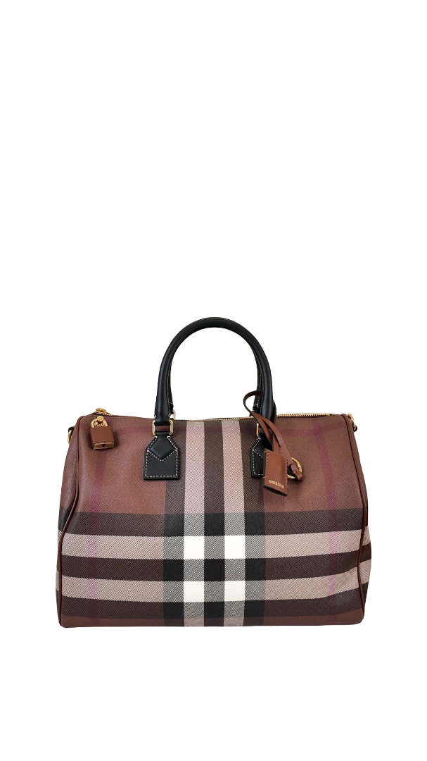 Burberry Medium Check Bowling Bag Dark Birch Brown