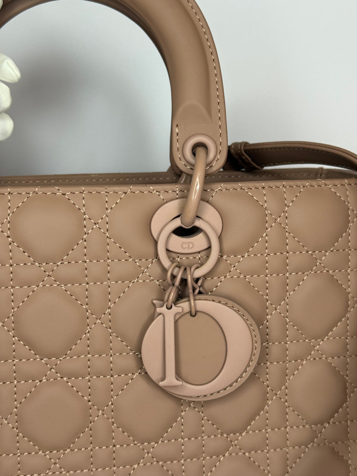Christian Dior Large Lady Dior Beige Ultramatte Cannage Calfskin Leather Bag