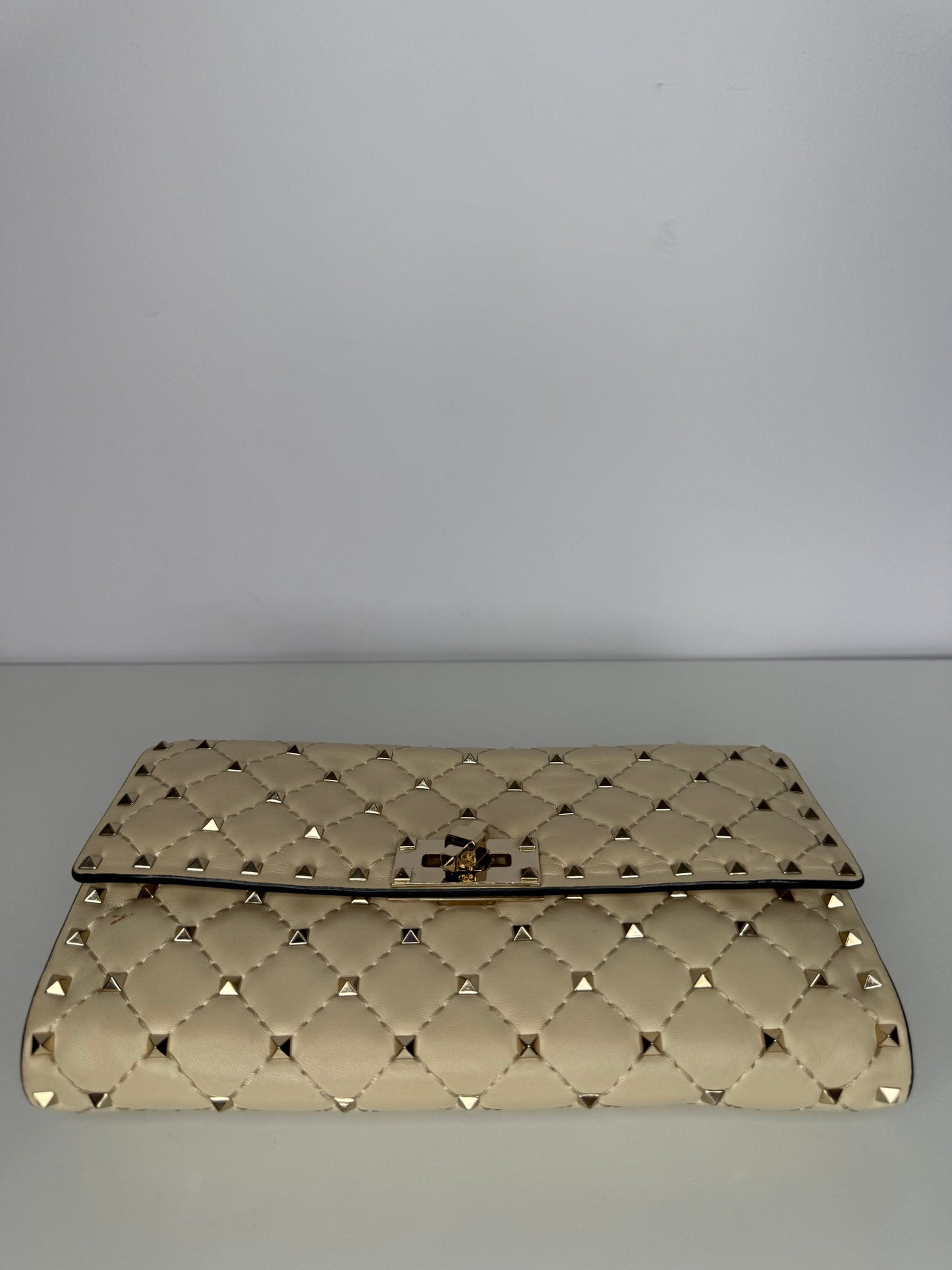 Valentino Ivory Leather Rockstud Spike Shoulder Flap Bag