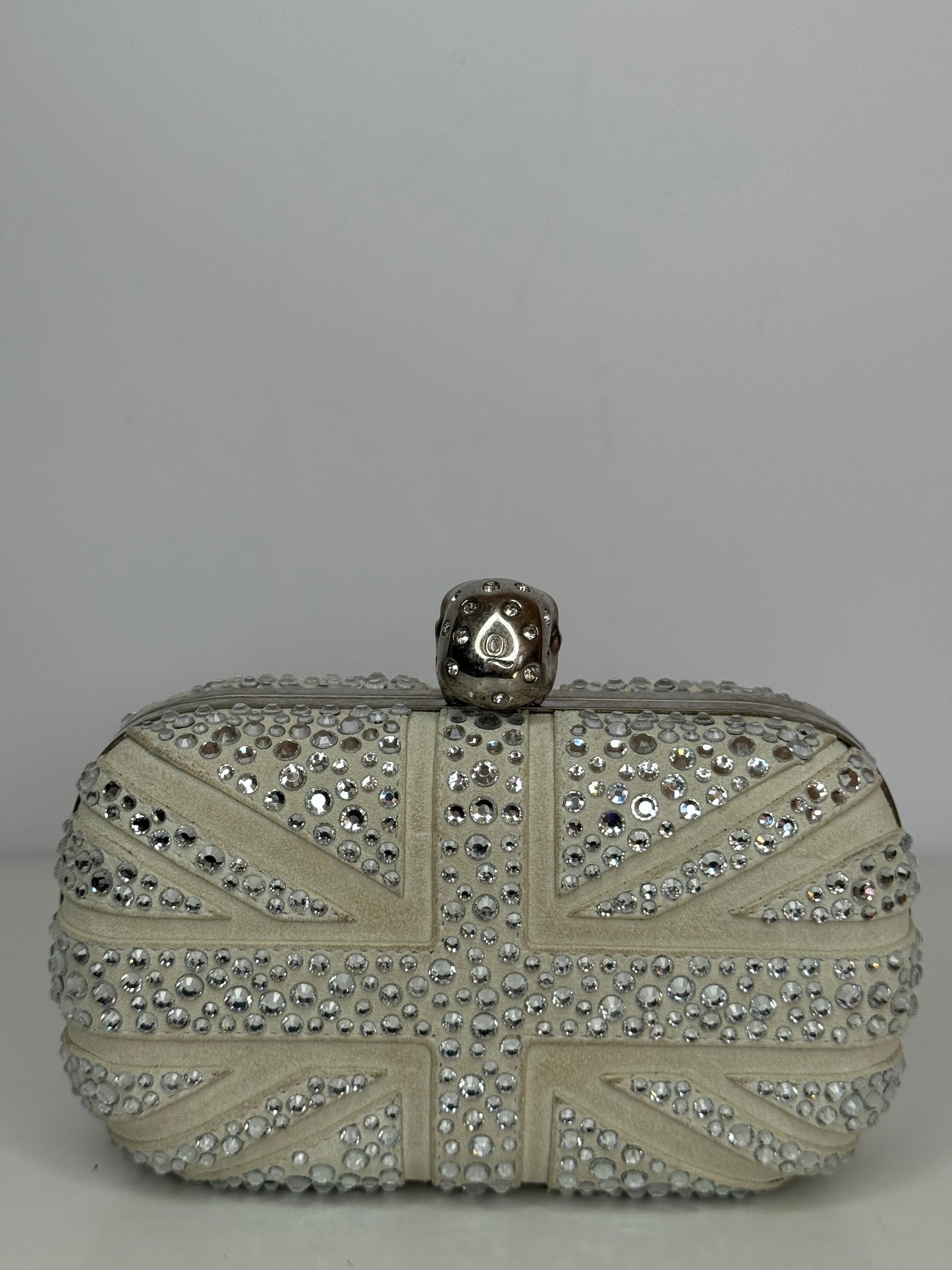 Alexander McQueen Off White Suede Studded Britannia Skull Box Clutch