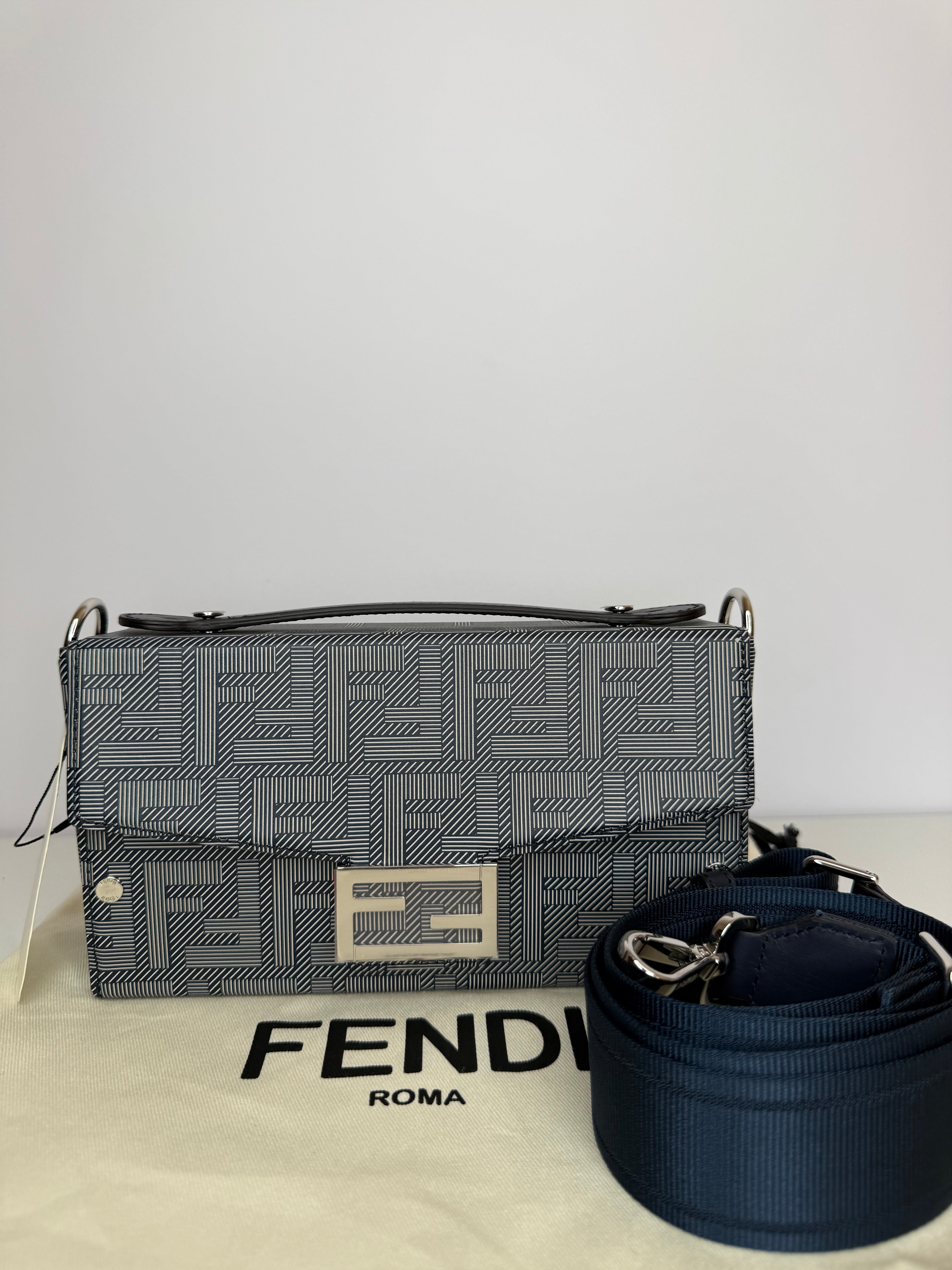 Fendi Baguette Soft Trunk Messenger Bag Blue