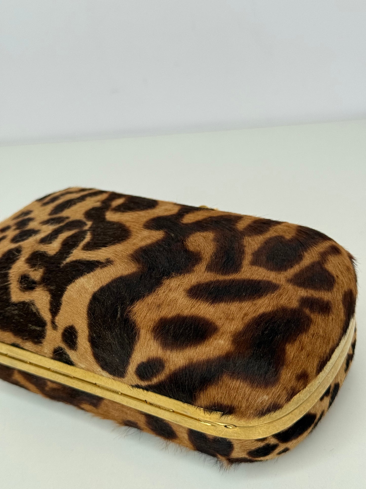 Alexander McQueen Leopard Print Calf Hair Skull Box Clutch