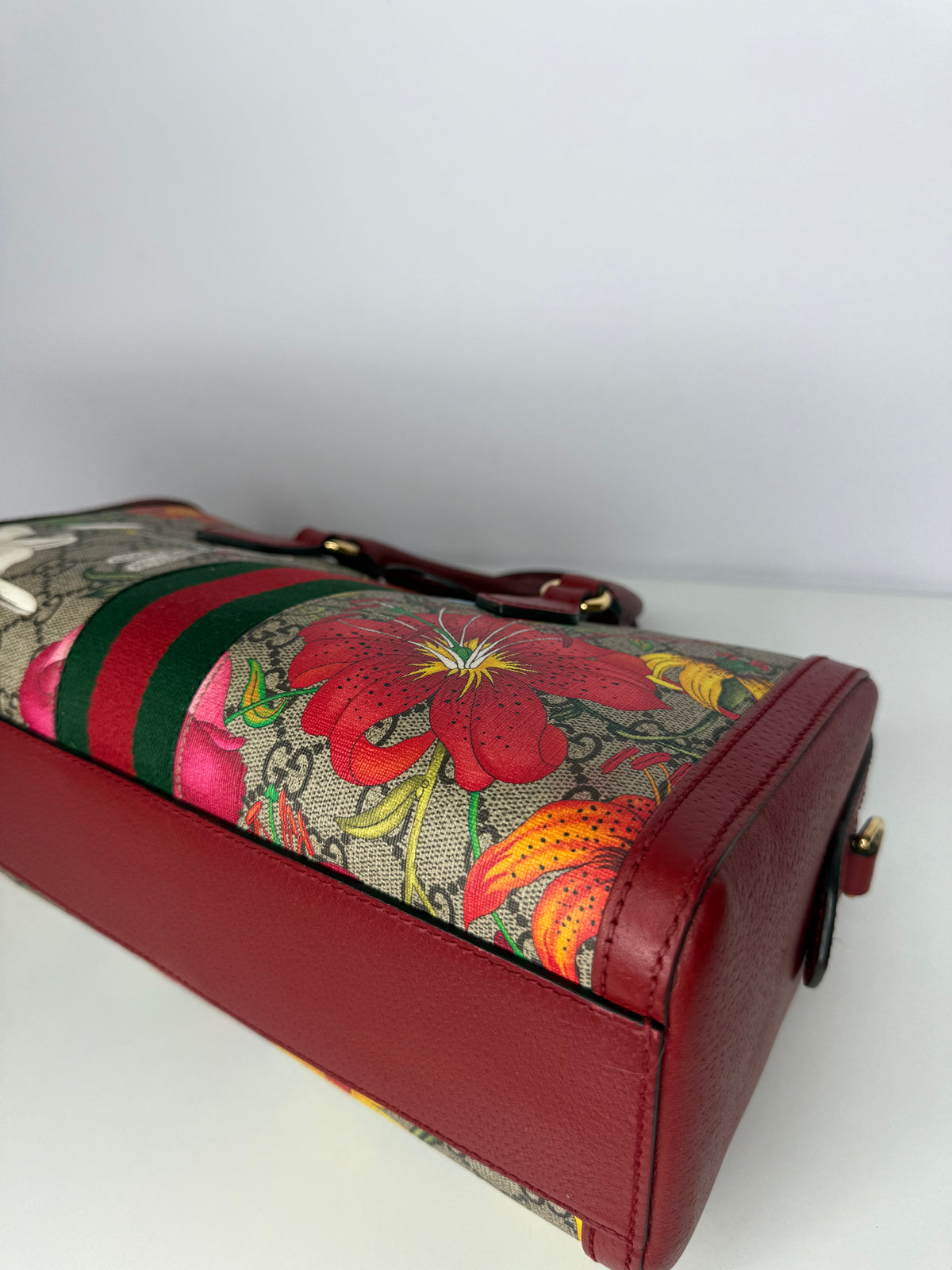 Gucci Ophidia Flora GG Coated Canvas Boston Bag
