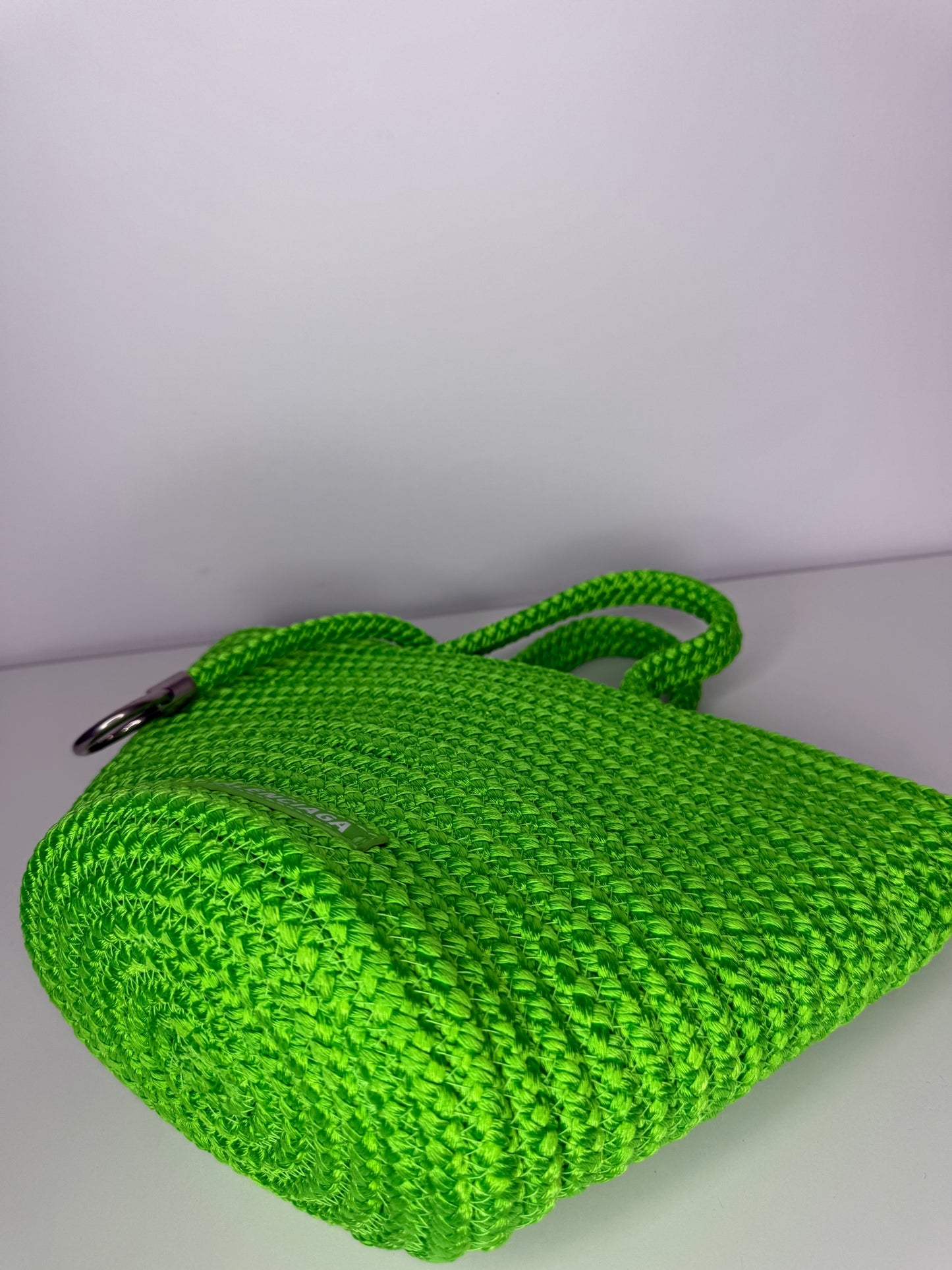 Balenciaga Small Ibiza Woven Nylon Basket Bag Green