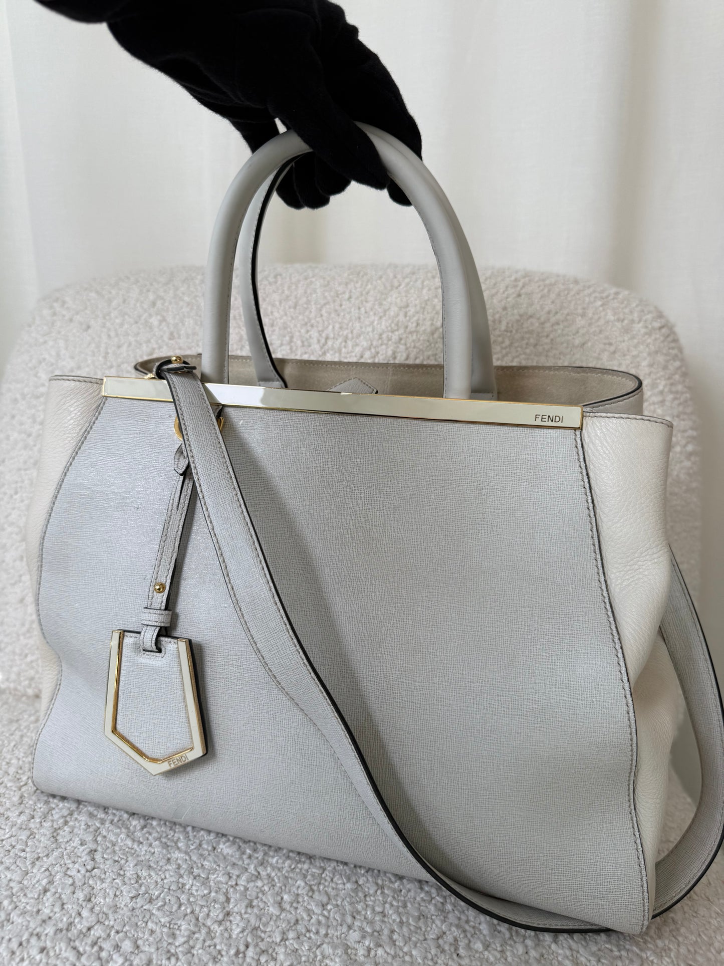 Fendi Grey/Beige Leather Medium 2Jours Tote Bag