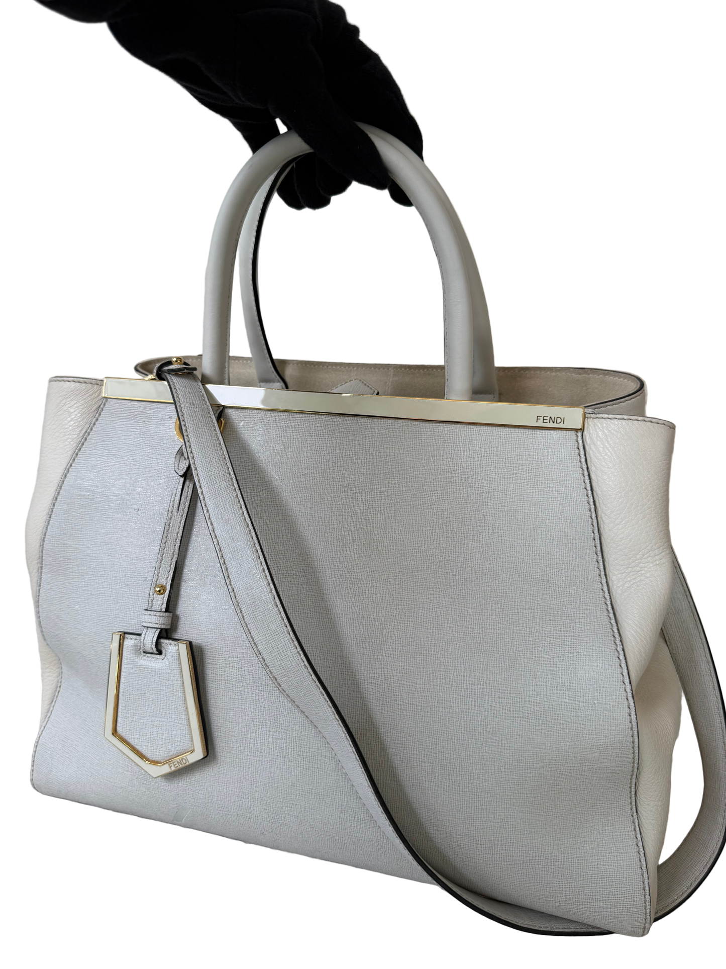 Fendi Grey/Beige Leather Medium 2Jours Tote Bag