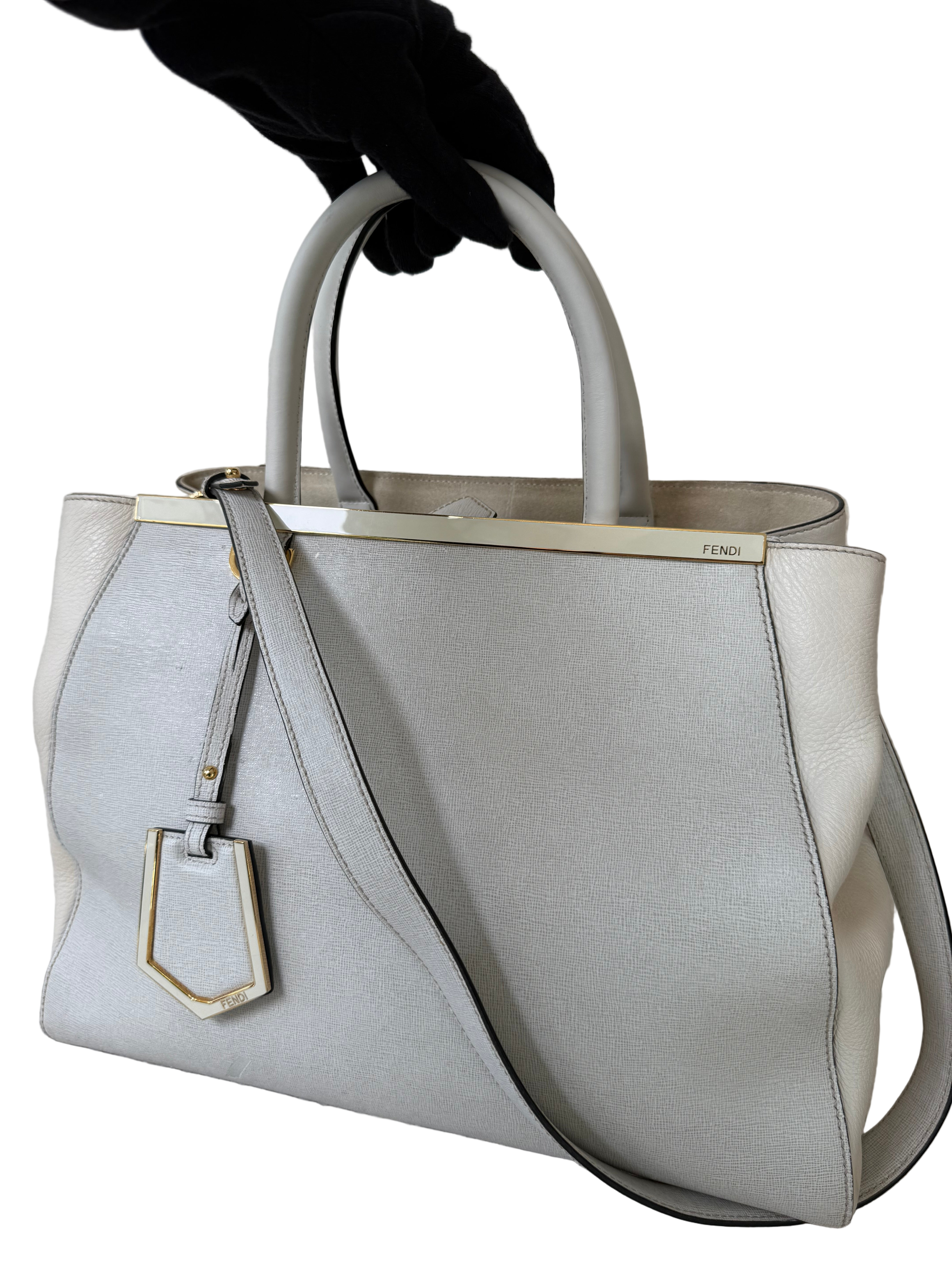 Fendi Grey/Beige Leather Medium 2Jours Tote Bag