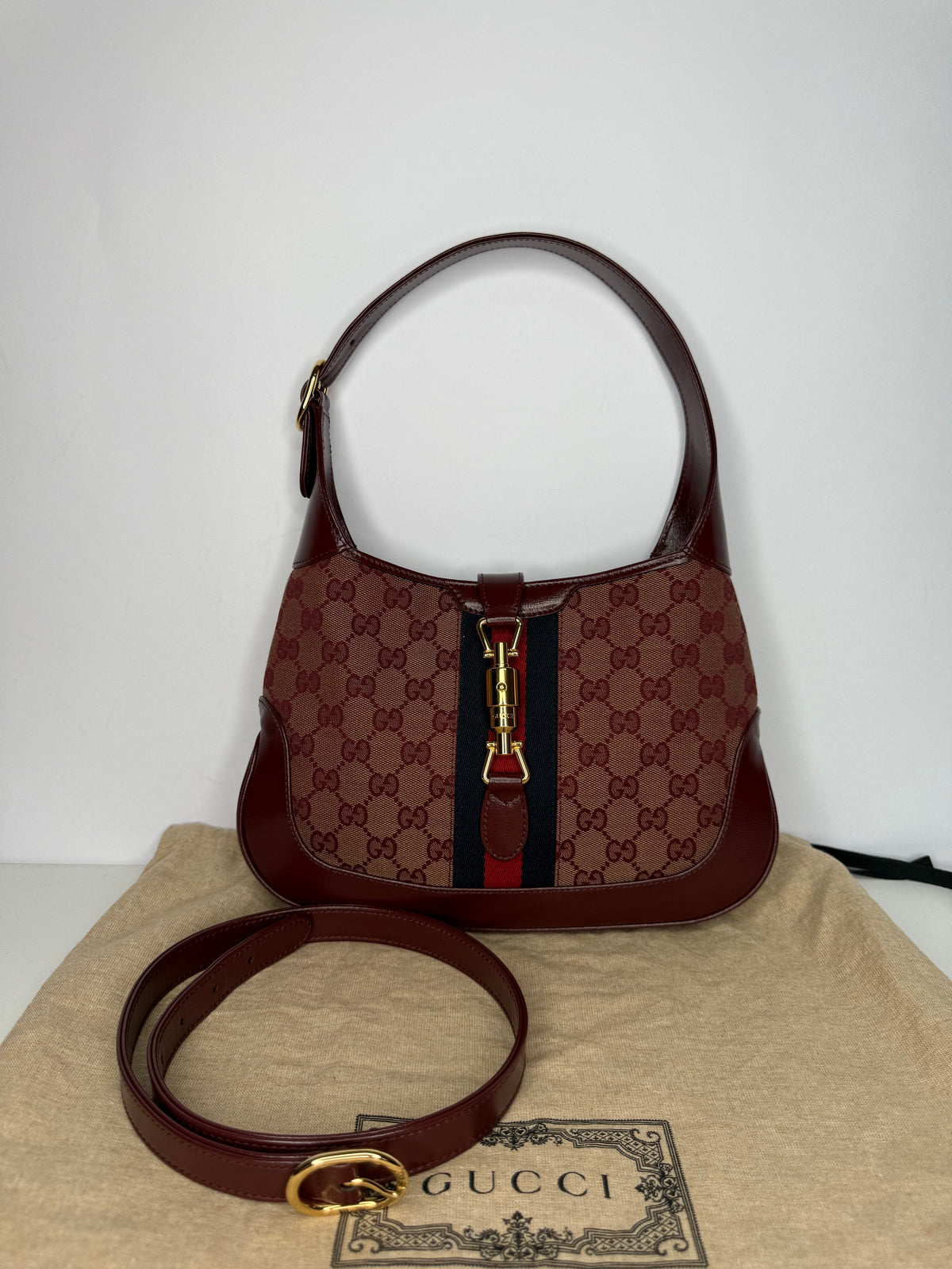 Gucci Small Jackie 1961 Hobo Burgundy GG Canvas/Calfskin Limited Edition