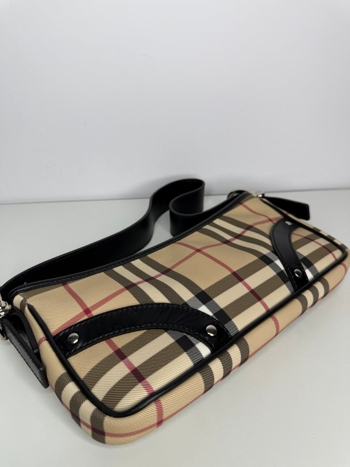 Burberry Black/Beige House Check PVC and Leather Pochette Bag
