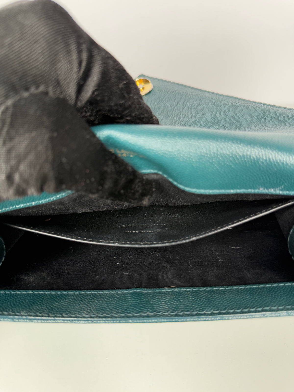 Saint Laurent Envelope Medium Quilted Grain De Poudre Green Leather