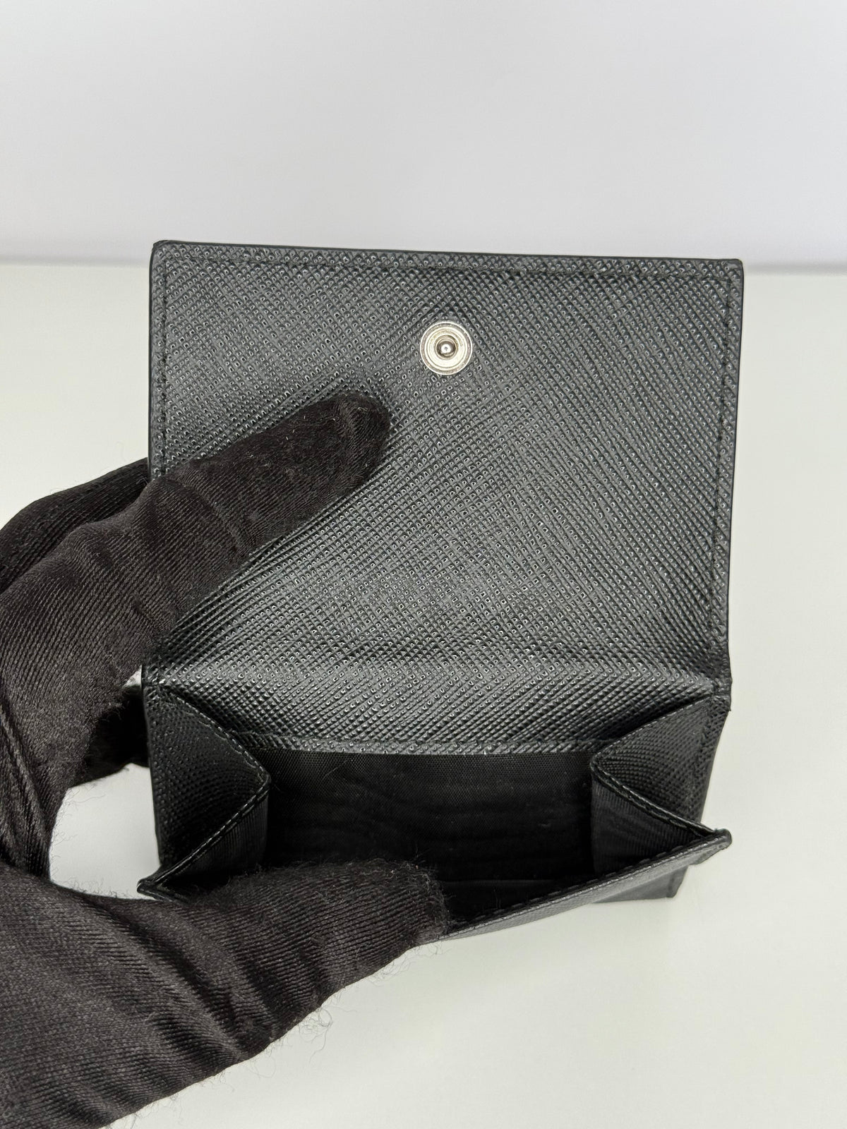 Prada Black Saffiano Triangle Logo Bi-Fold Wallet