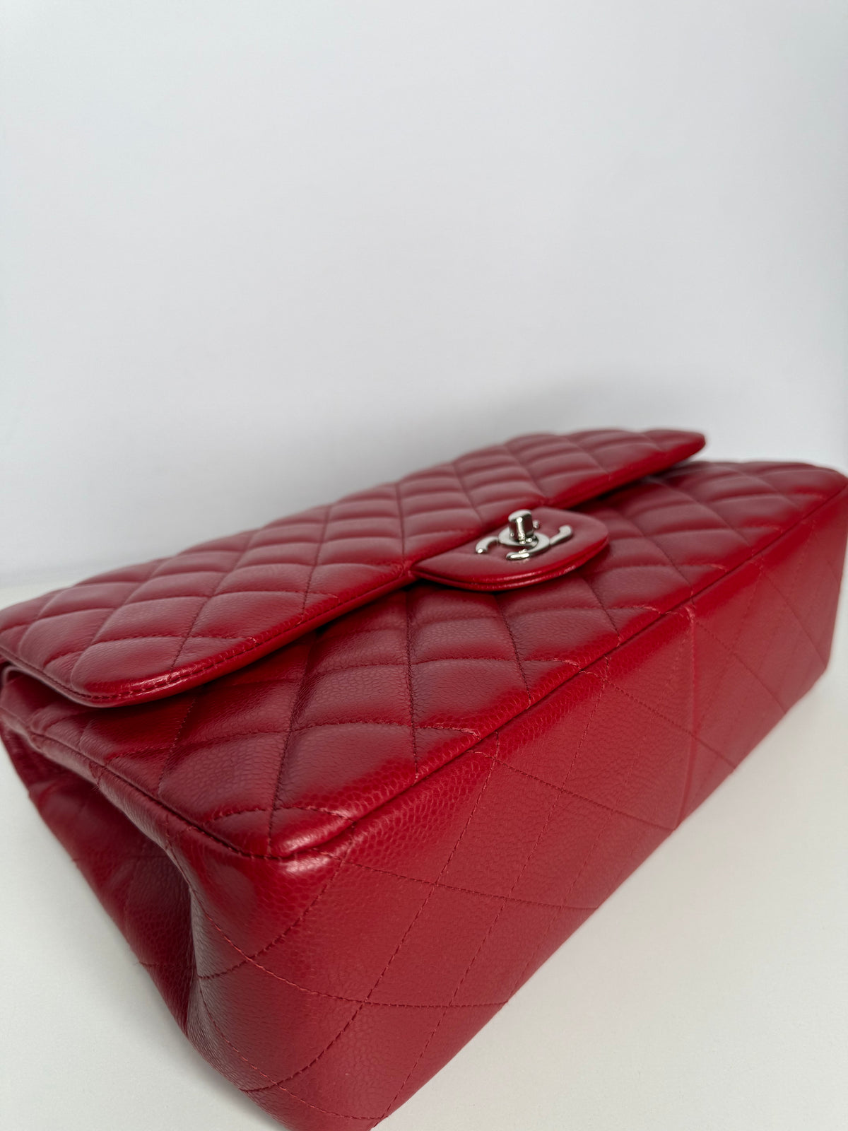 Chanel Jumbo Classic Double Flap Bag Red Caviar Silver Hardware