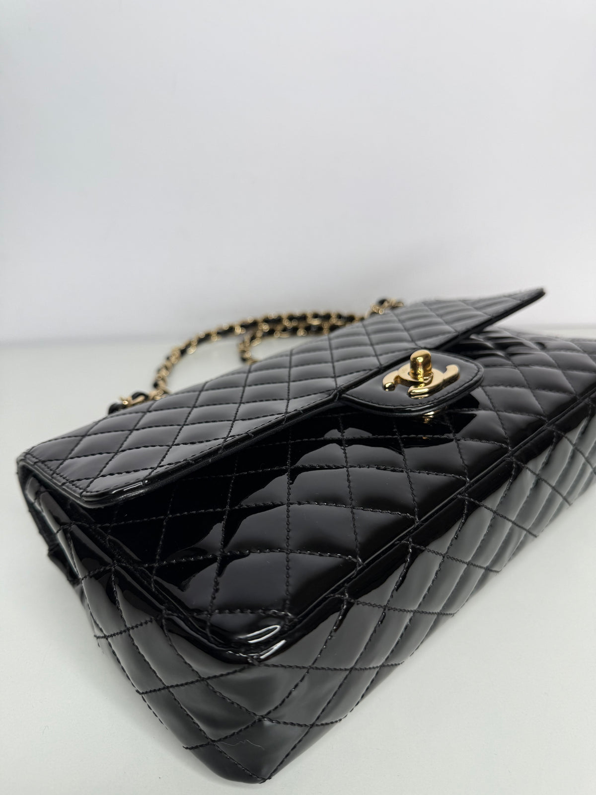 Chanel Medium Classic Flap Bag in Black Quilted Patent Leather