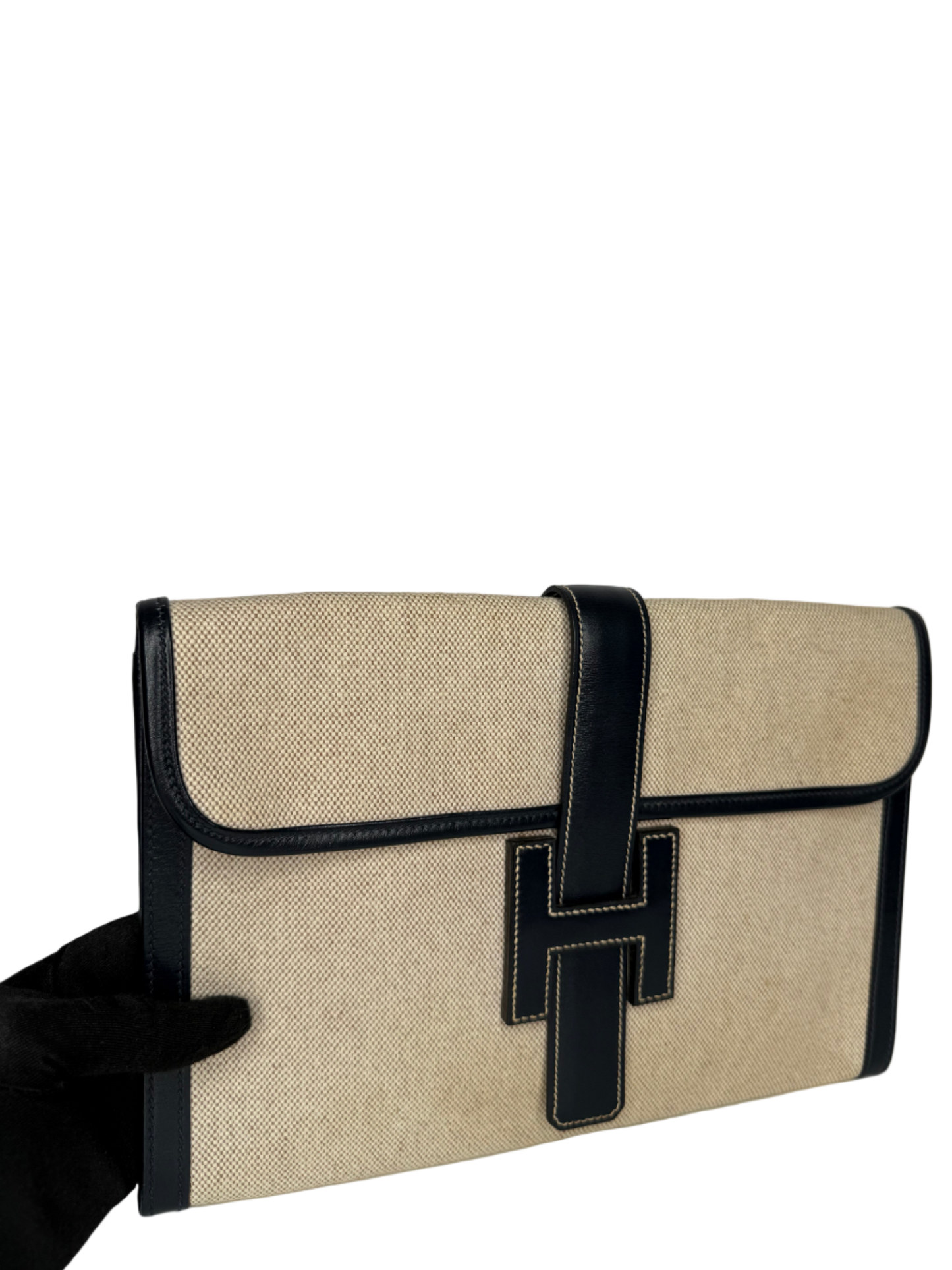 Hermès Box/Bleu Marine Toile H Canvas/Leather Elan 29 Jige Clutch