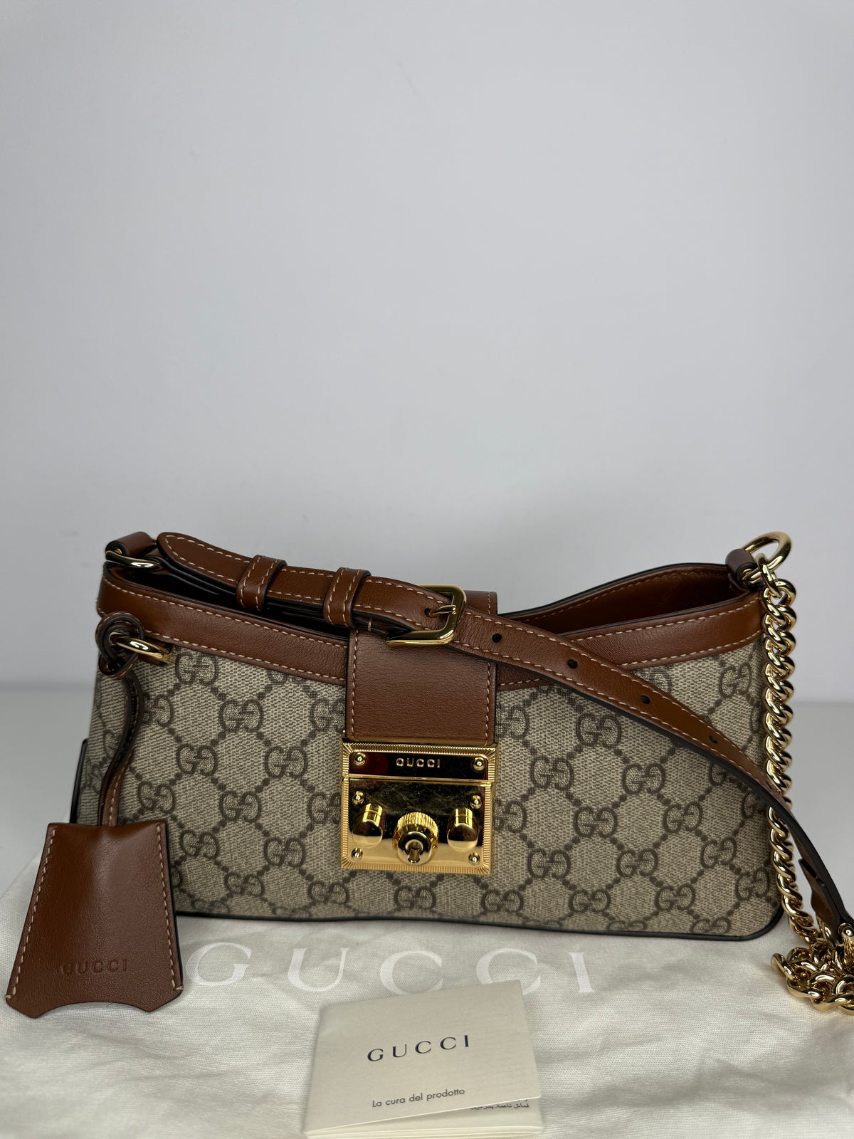 Gucci GG Supreme Beige And Ebony Padlock Small Shoulder Bag