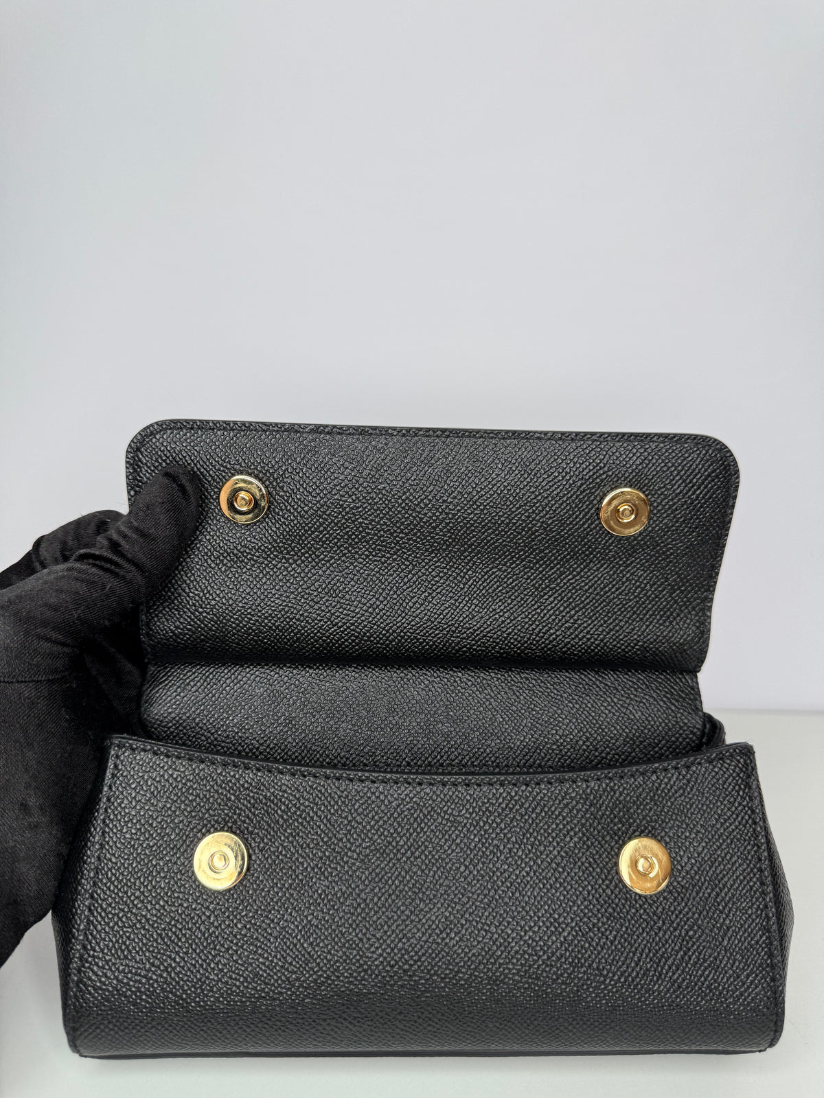 Dolce Gabbana Small Sicily Bag in Black Dauphine Calfskin Top Handle Bag