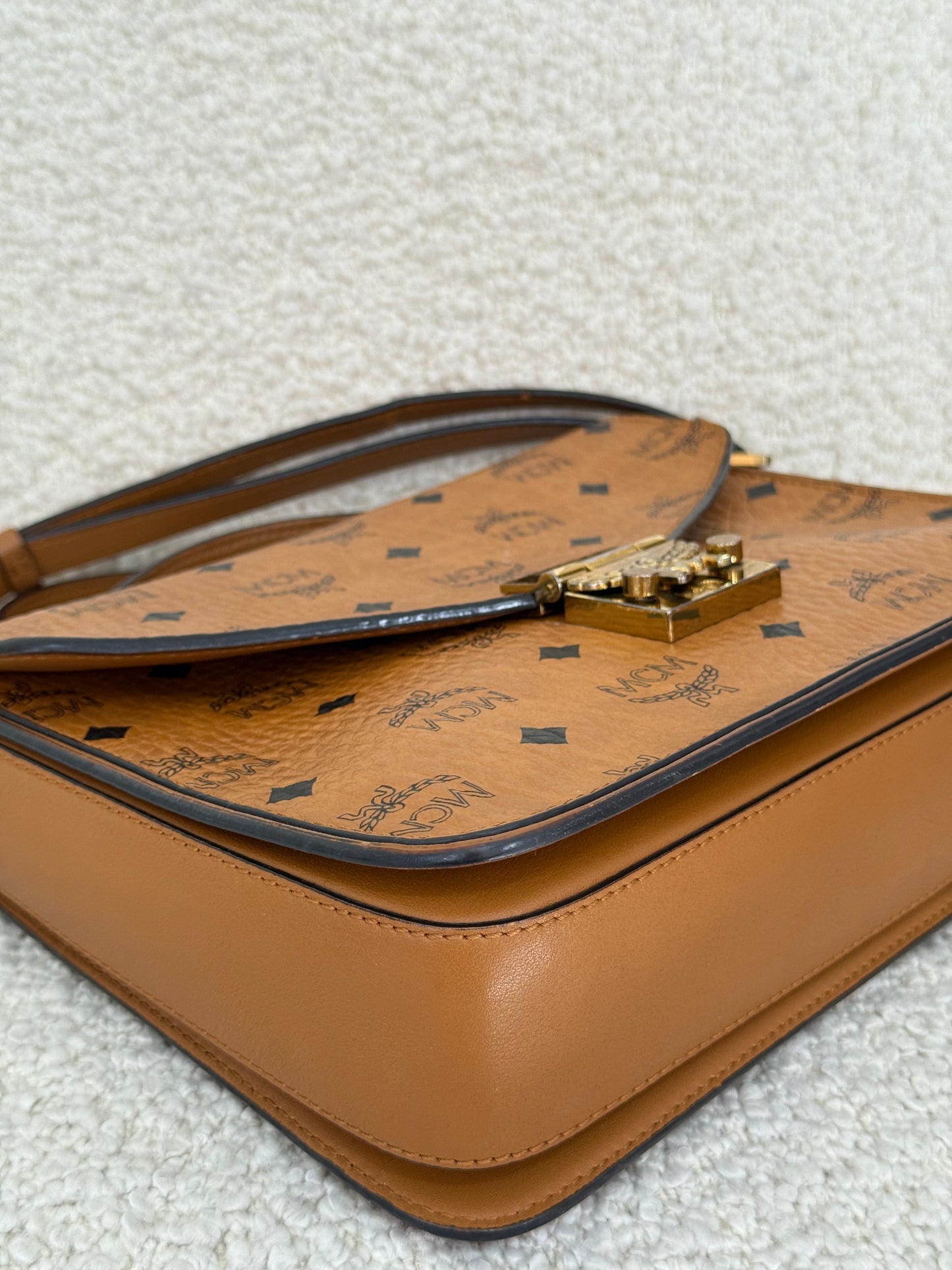 MCM Patricia Satchel Visetos Crossbody Bag Brown