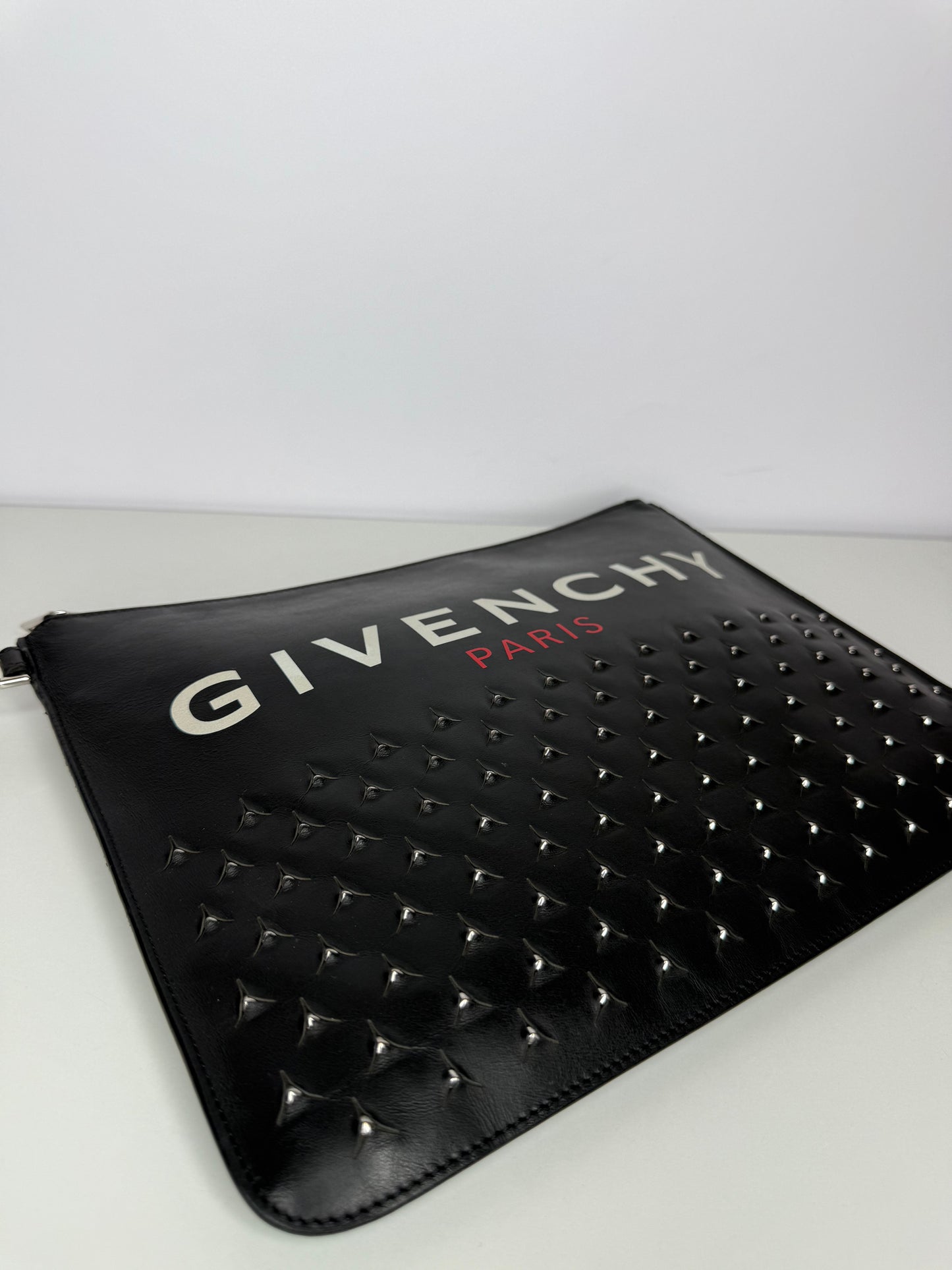 Givenchy Black Leather Studded Zip Pouch
