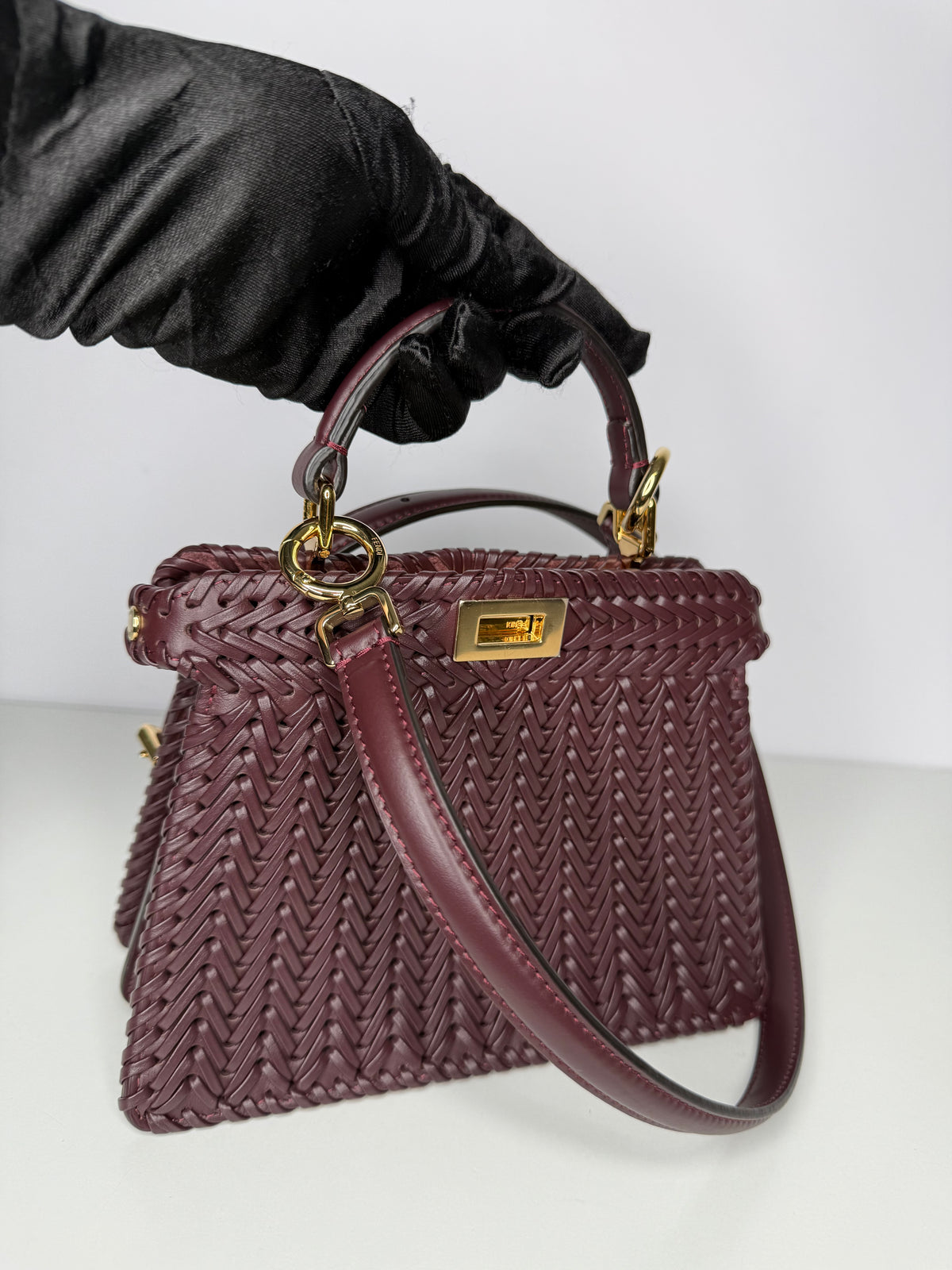 Fendi Peekaboo ISeeU Petite Burgundy Interlace Leather Bag