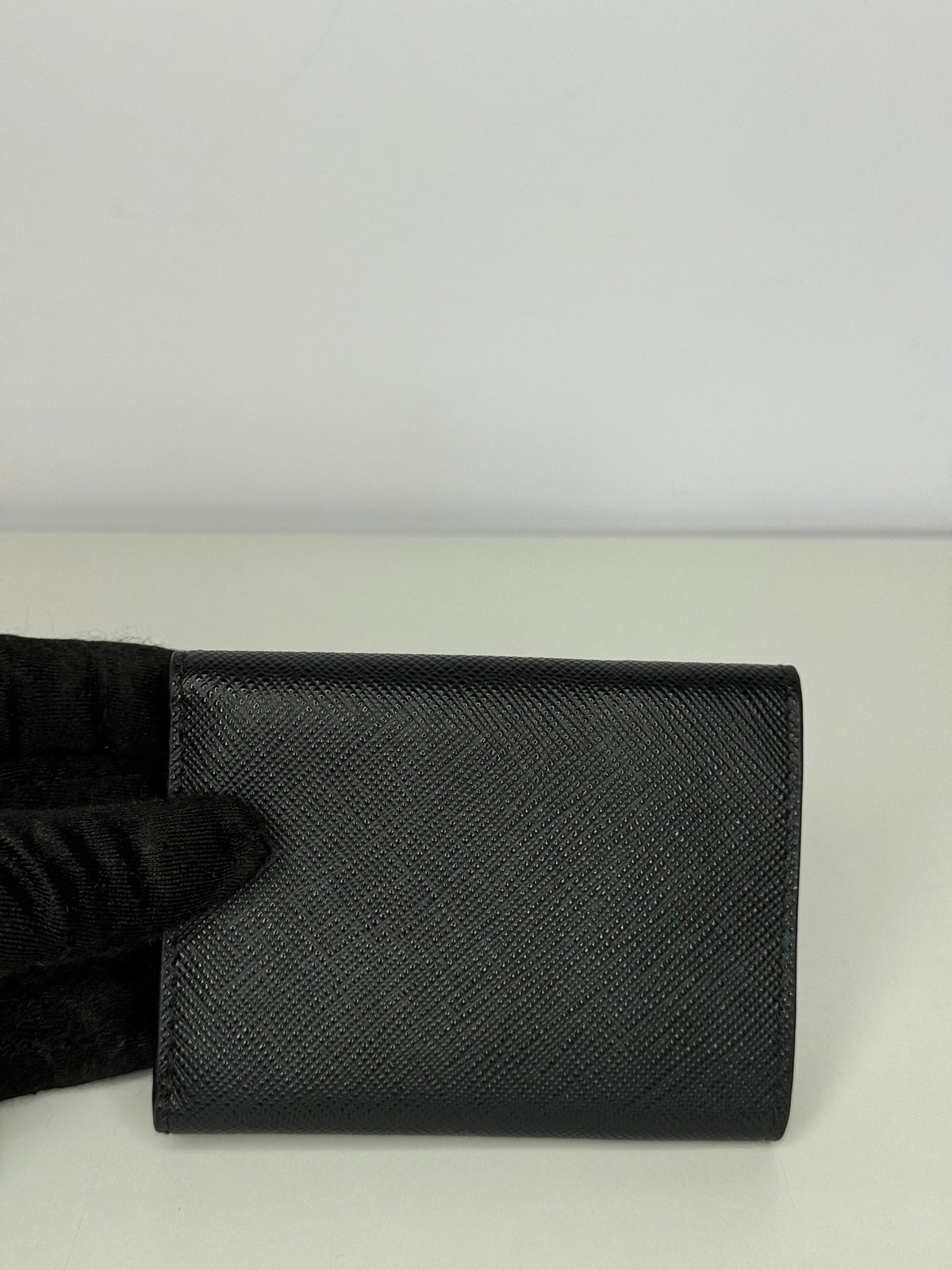 Prada Black Saffiano Triangle Logo Bi-Fold Wallet