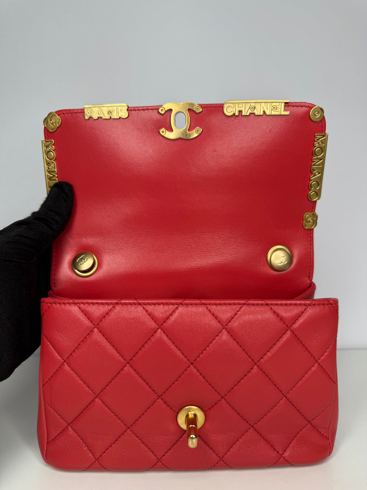 Chanel Paris–Monaco Cruise 2023 Coral Red Lambskin Crystal Flap Bag