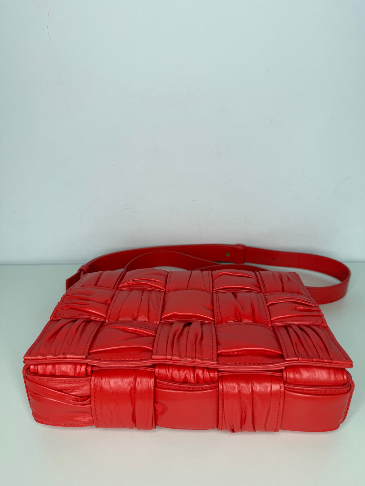 Bottega Veneta Calfskin Intreccio Plisse Cassette Crossbody Bag Sunburst