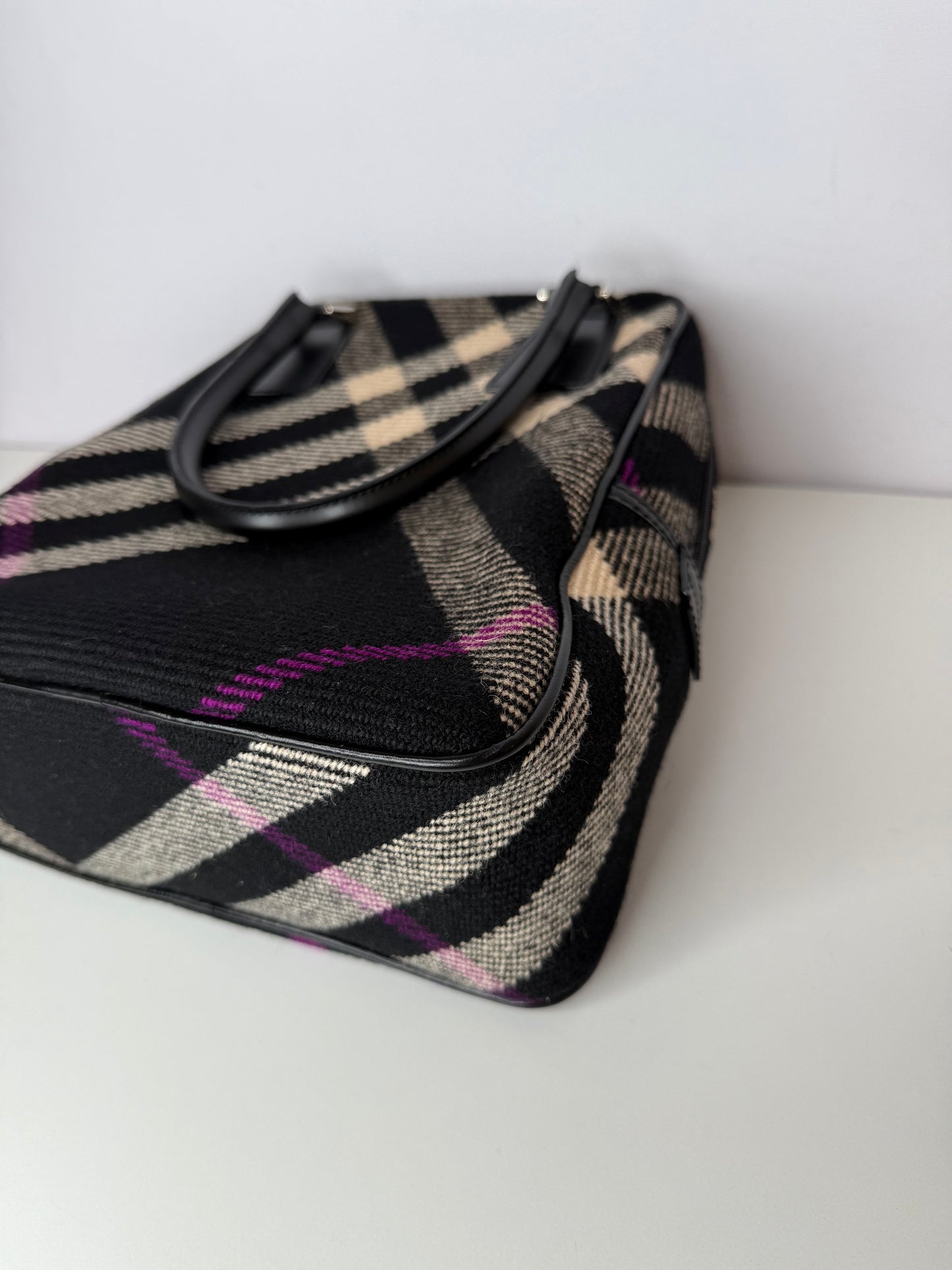 Burberry Black Plaid Wool Shoulder Bag