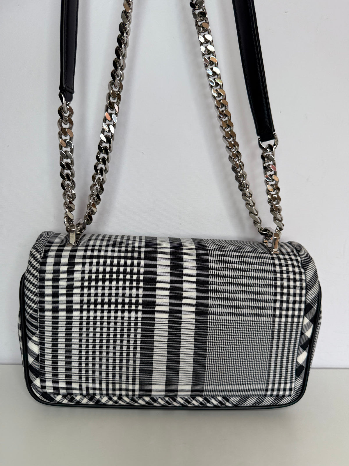Burberry Small Lola Bag Black & White Nylon Check with Monogram TB Print