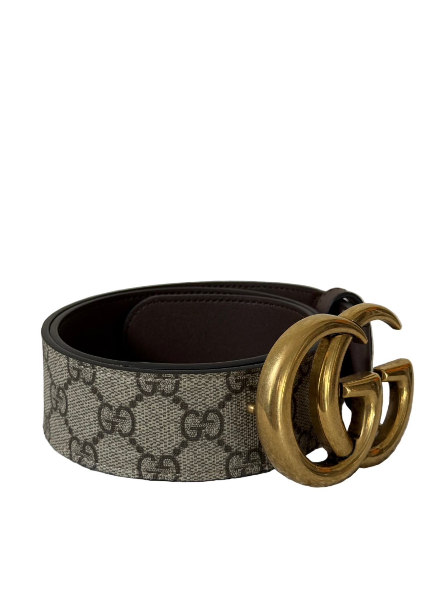 Gucci Beige GG Supreme and Leather Buckle Belt