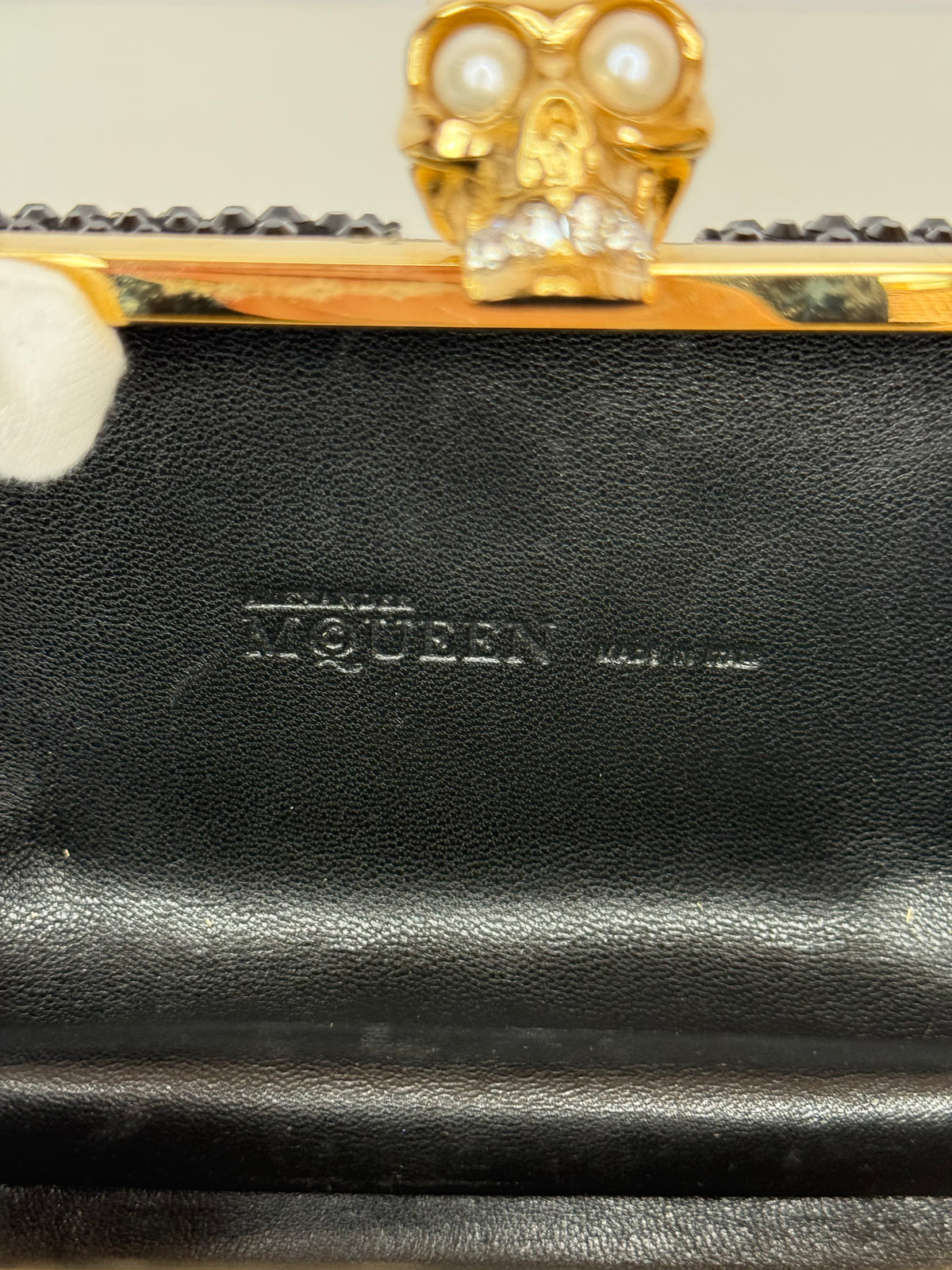 Alexander McQueen Black Nappa Studded Britannia Skull Box Clutch