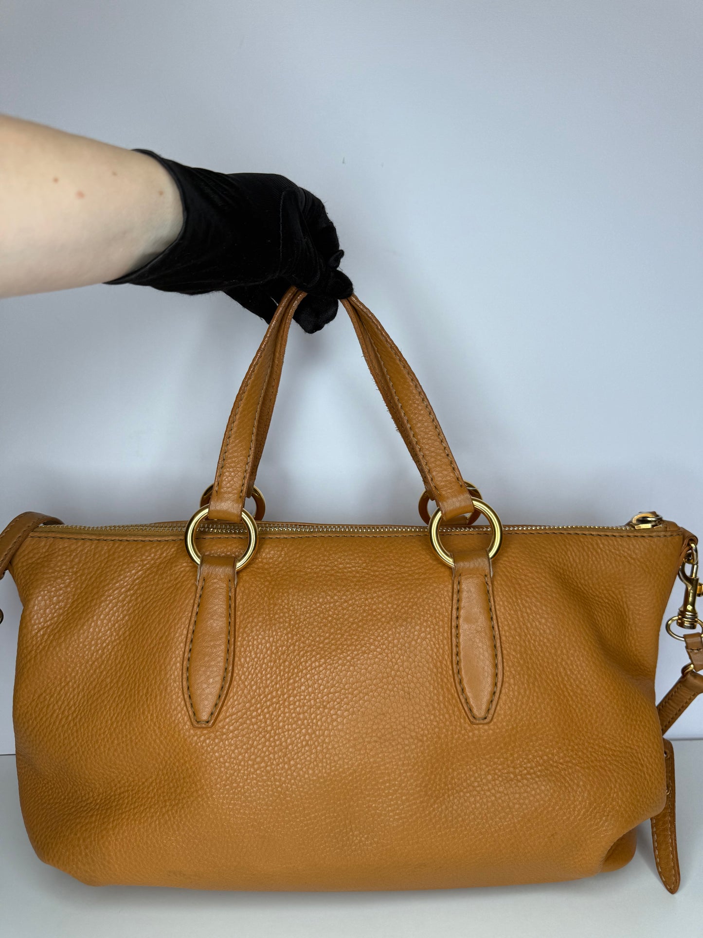 Miu Miu Camel Vitello Caribu Leather East/West Bag