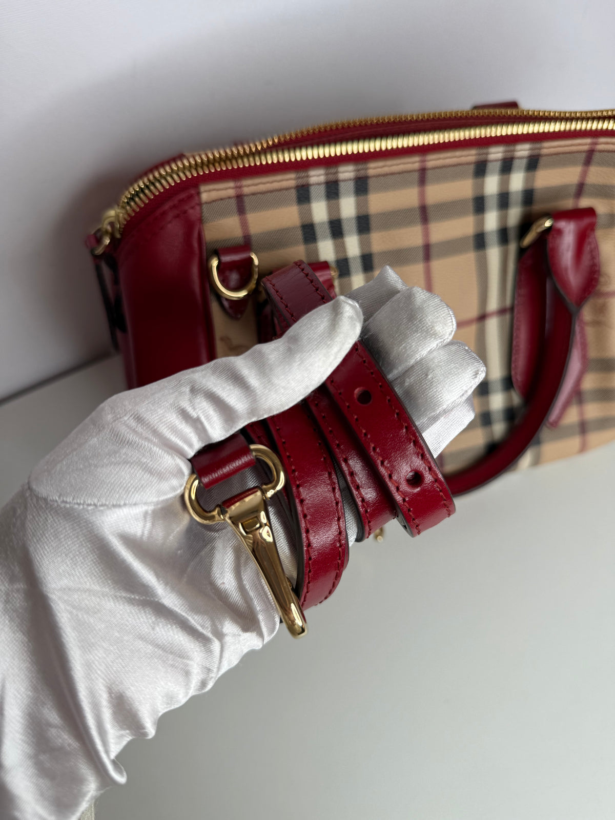 Burberry Red Haymarket Panel Blaze Bag