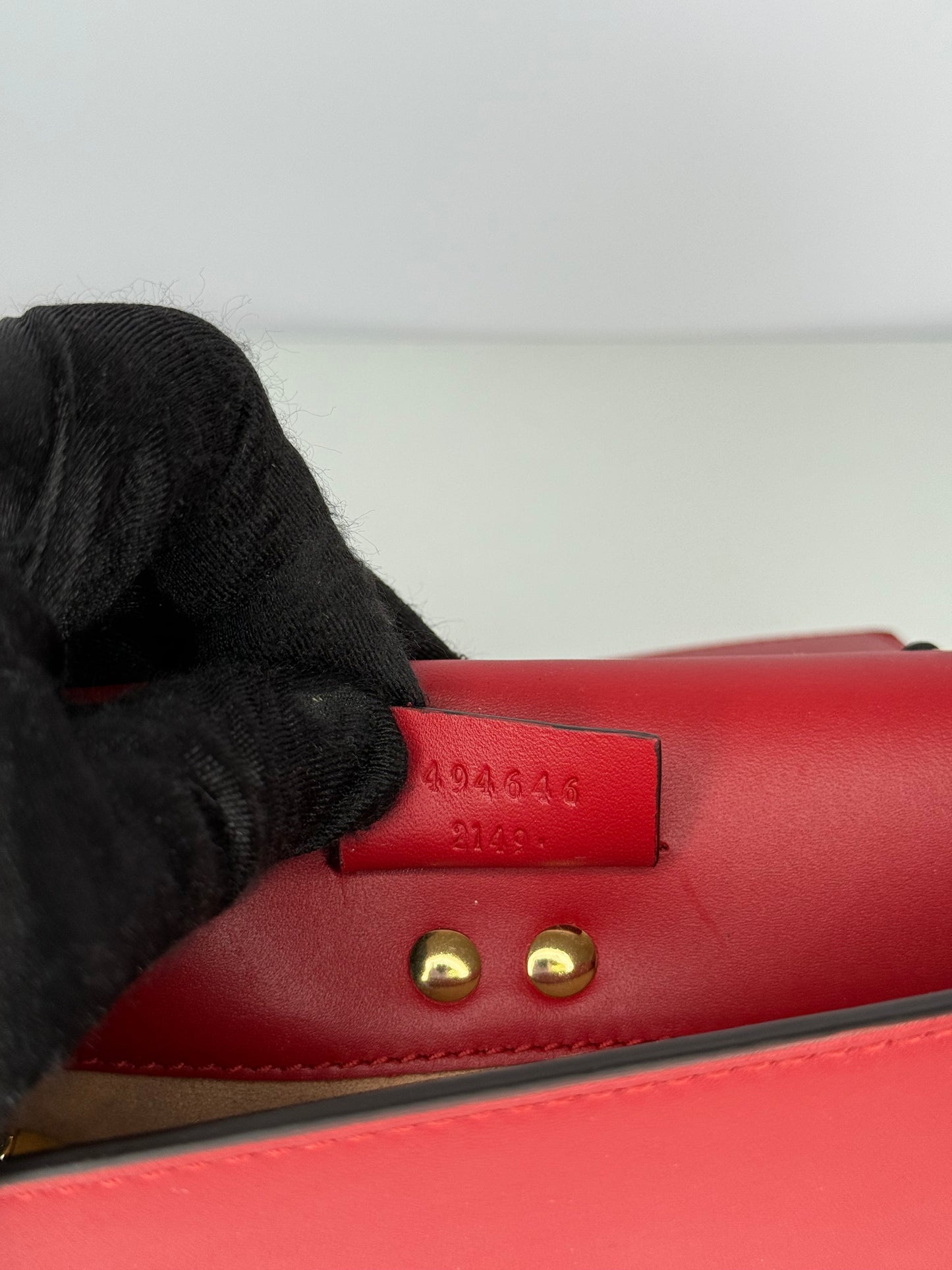 Gucci Mini Sylvie Red Leather Web Signature Chain Crossbody Bag