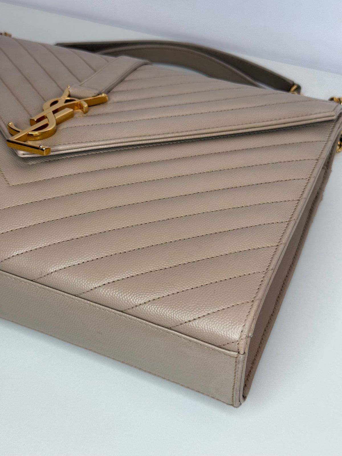 Saint Laurent Beige Grain De Poudre Large Envelope Bag