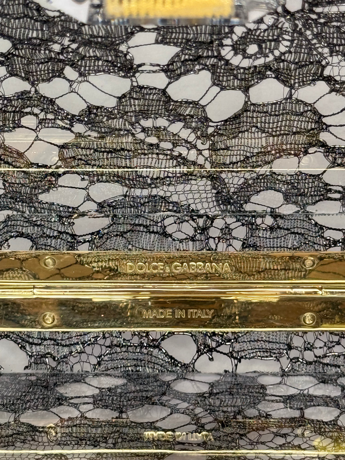 Dolce Gabbana Black Acrylic Lace Box Clutch