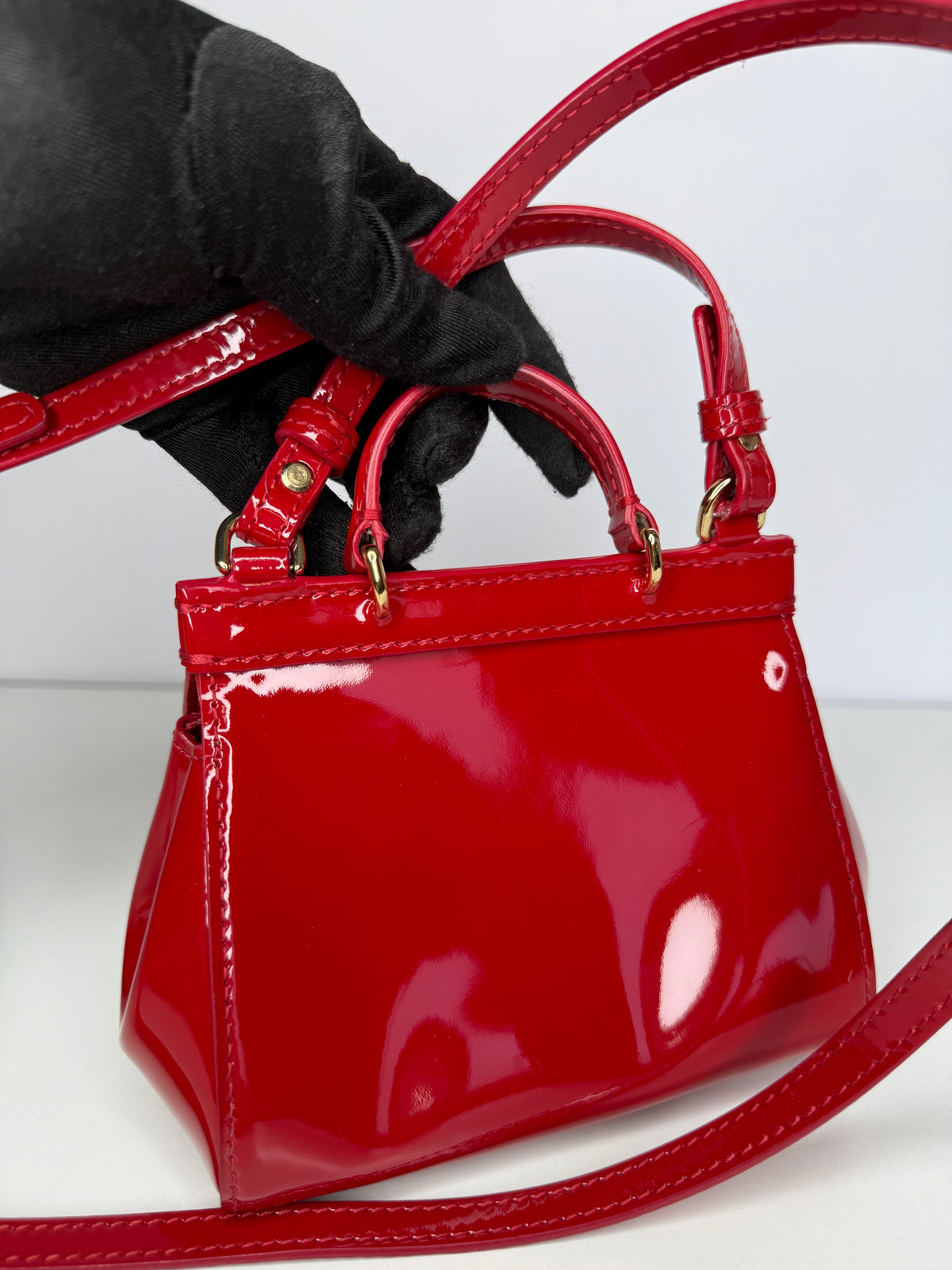 Dolce Gabbana Bambino Mini Sicily Red Patent Leather Crossbody Bag