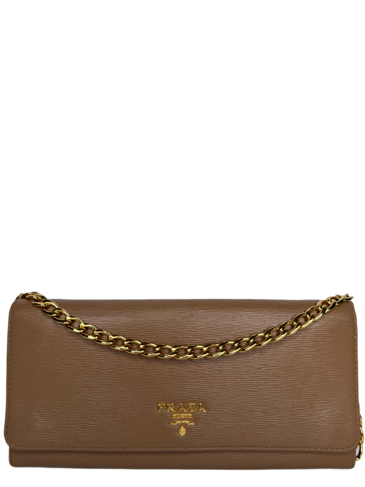 Prada Tan Vitello Move Leather Wallet on Chain
