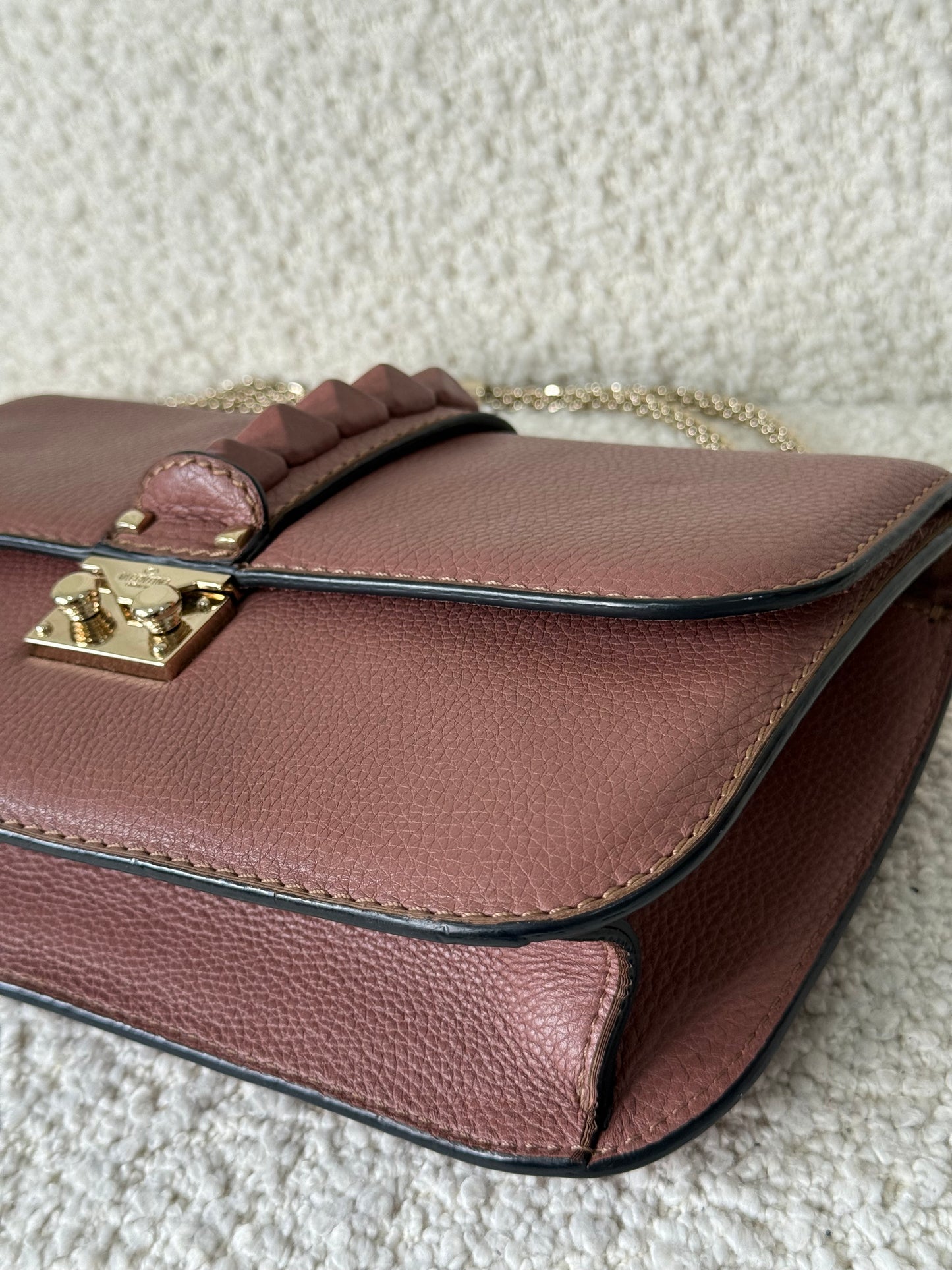 Valentino Garavani Old Rose Leather Rockstud Glam Lock Medium Flap Bag