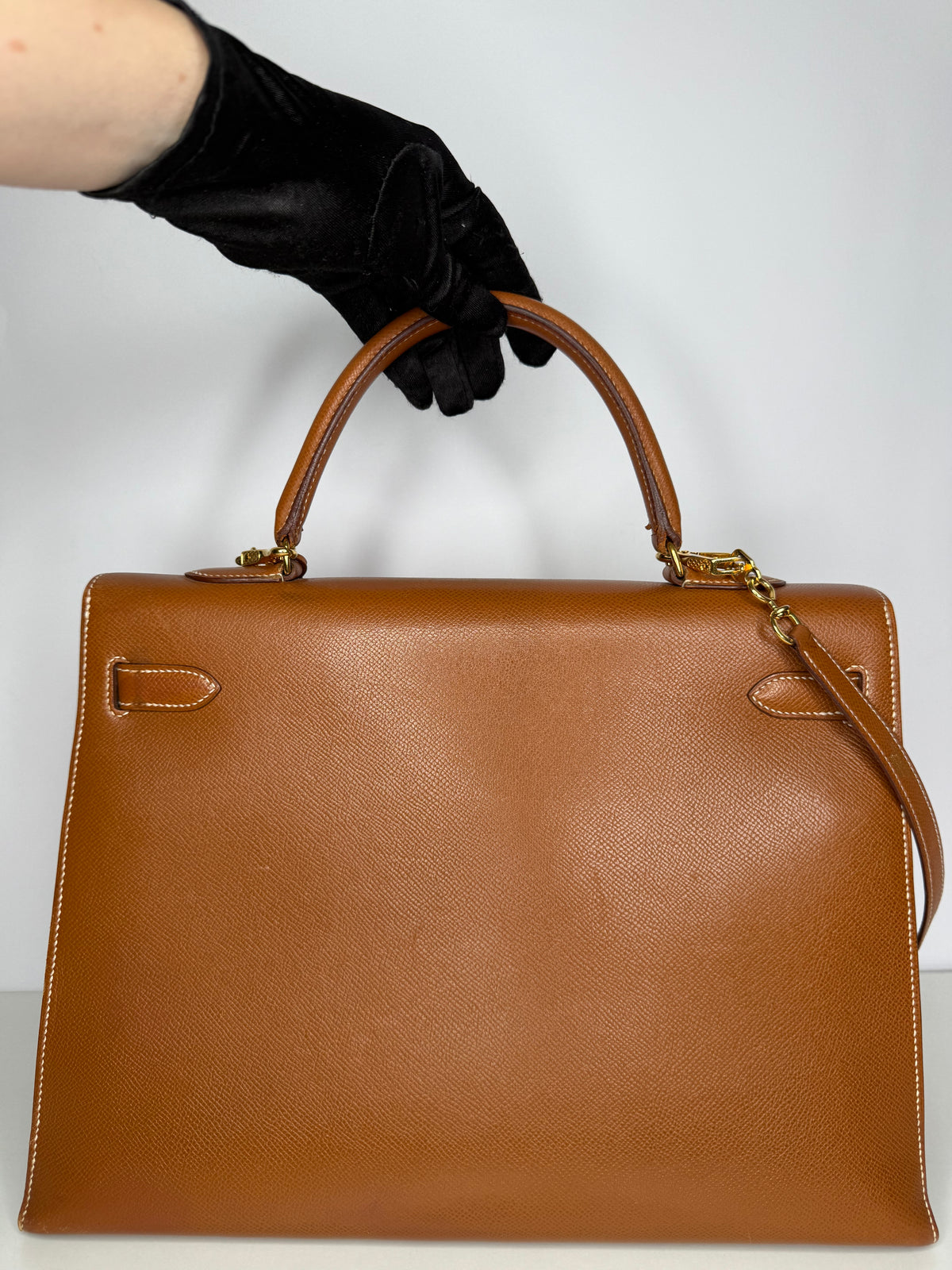 Hermès Kelly 35 Vintage Gold Courchevel Retourne Sellier Gold Hardware