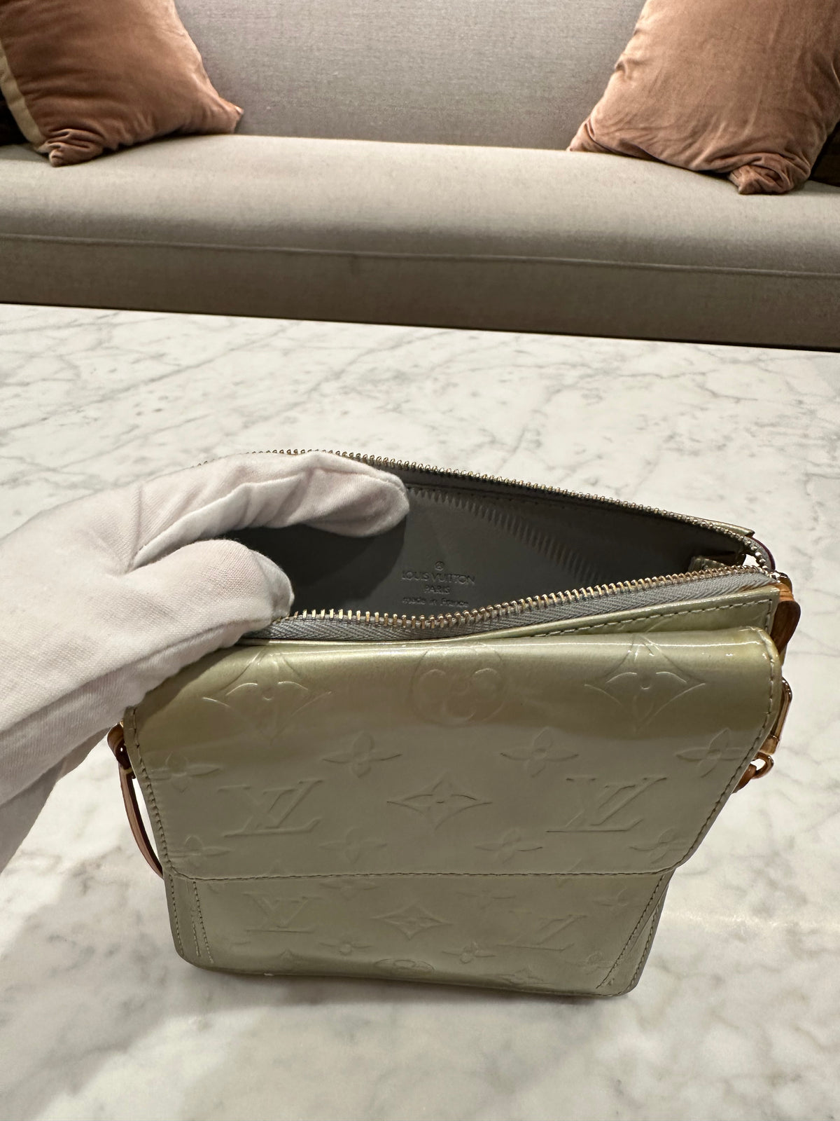 Louis Vuitton Silver Monogram Vernis Mott Bag
