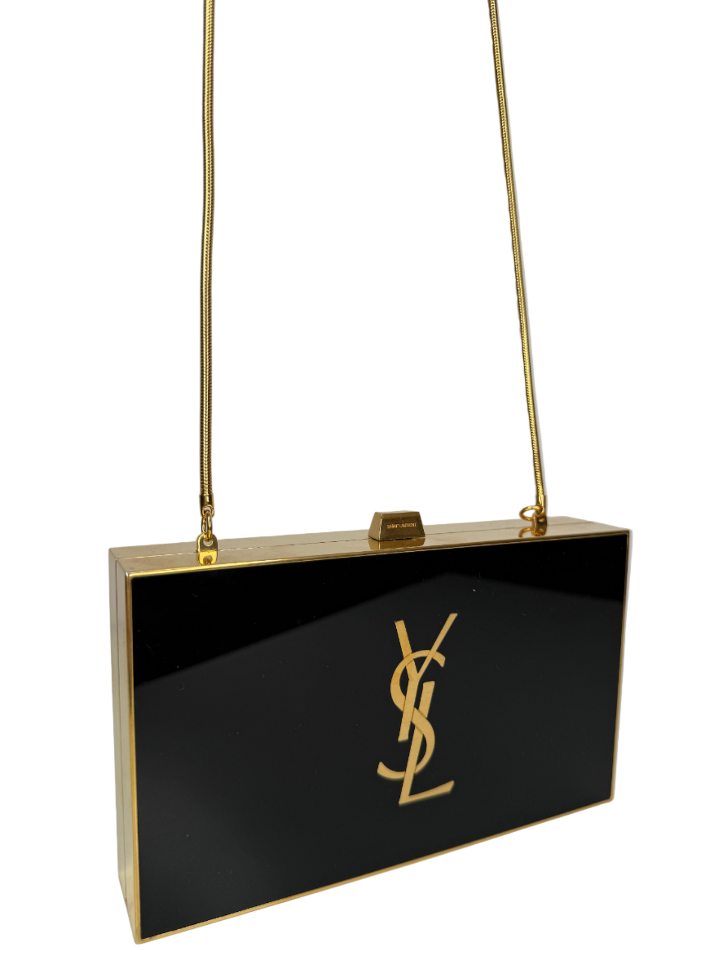 Yves Saint Laurent Plexiglass Minaudiere Tuxedo Box Clutch Black