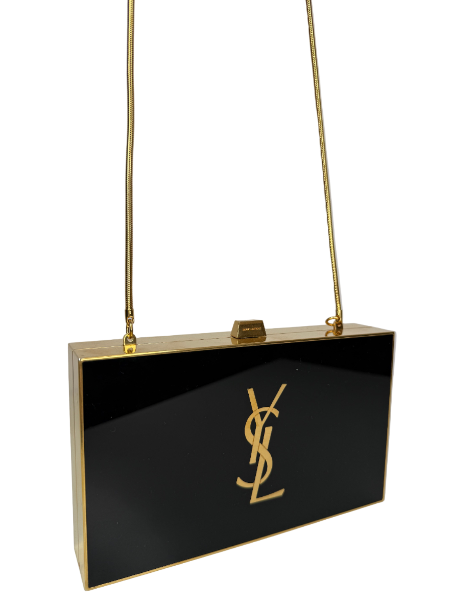 Yves Saint Laurent Plexiglass Minaudiere Tuxedo Box Clutch Black