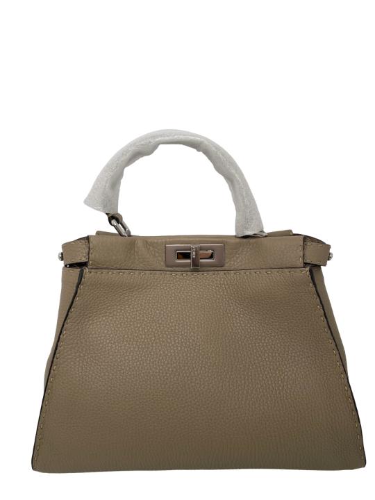 Fendi Peekaboo Regular Selleria 2Way Taupe Leather Handbag